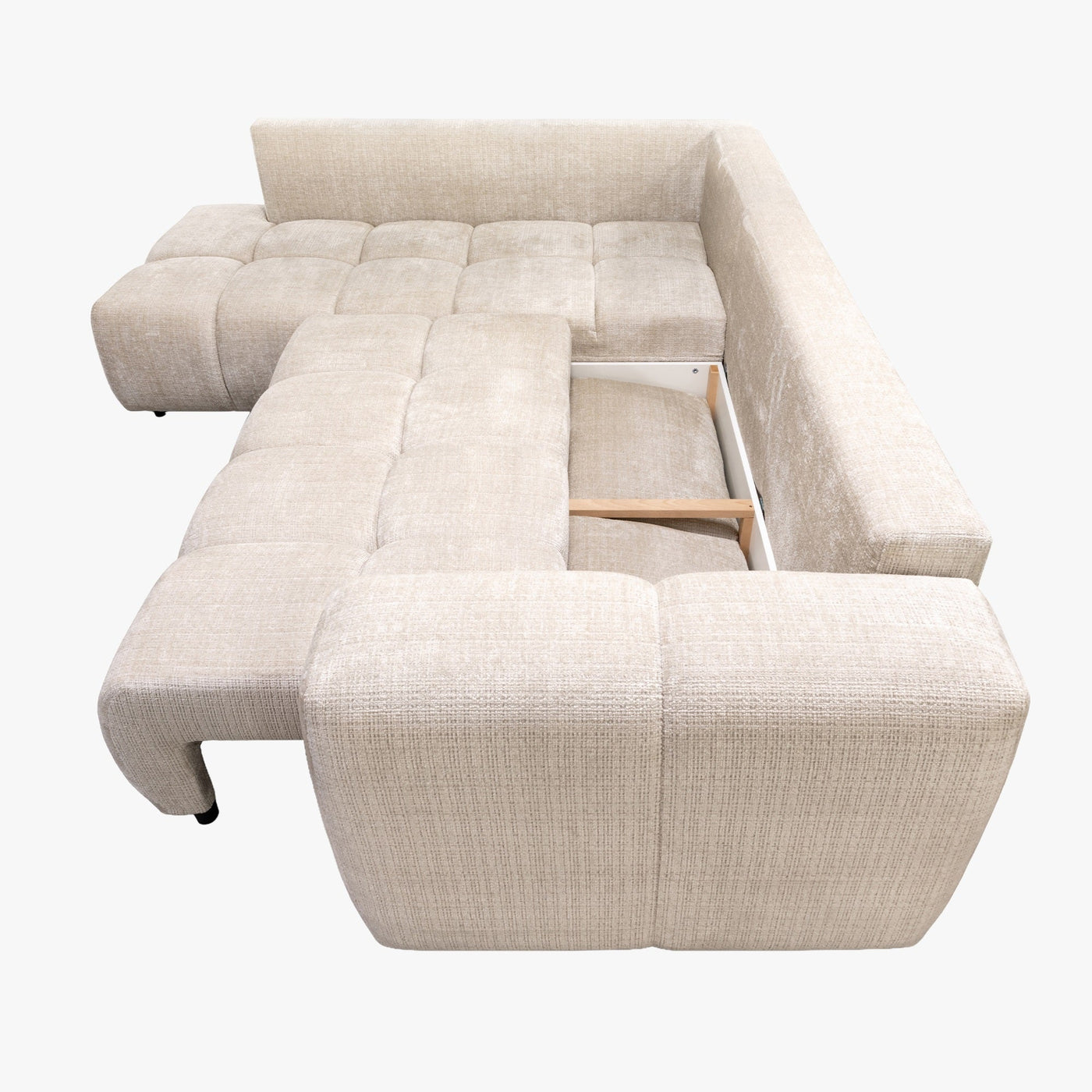 FANY Canapé d'angle convertible en tissu beige - Angle gauche - Canapé d'angle convertible - Mobilier Deco