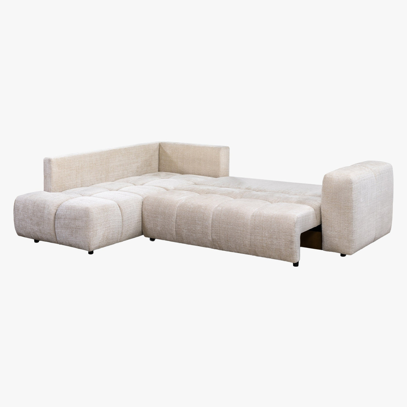 FANY Canapé d'angle convertible en tissu beige - Angle gauche - Canapé d'angle convertible - Mobilier Deco