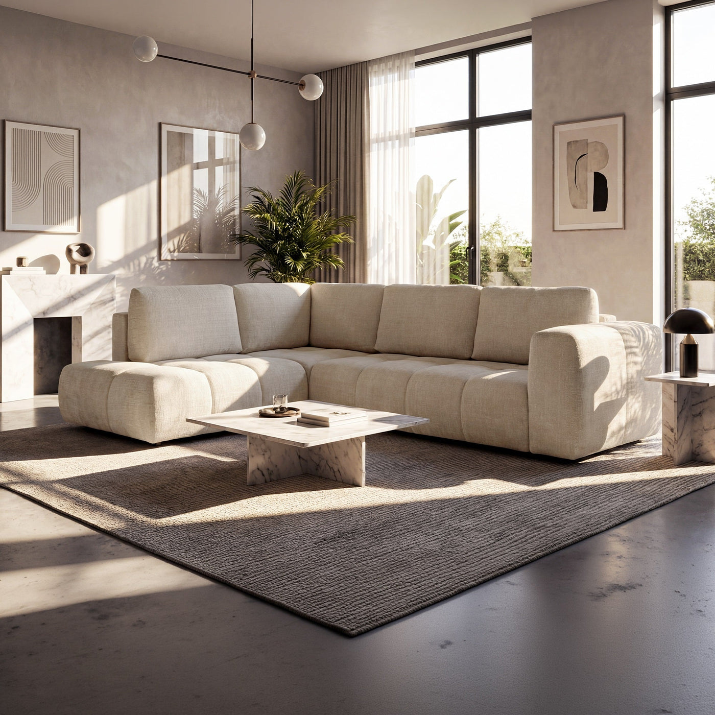 FANY Canapé d'angle convertible en tissu beige - Angle gauche - Canapé d'angle convertible - Mobilier Deco