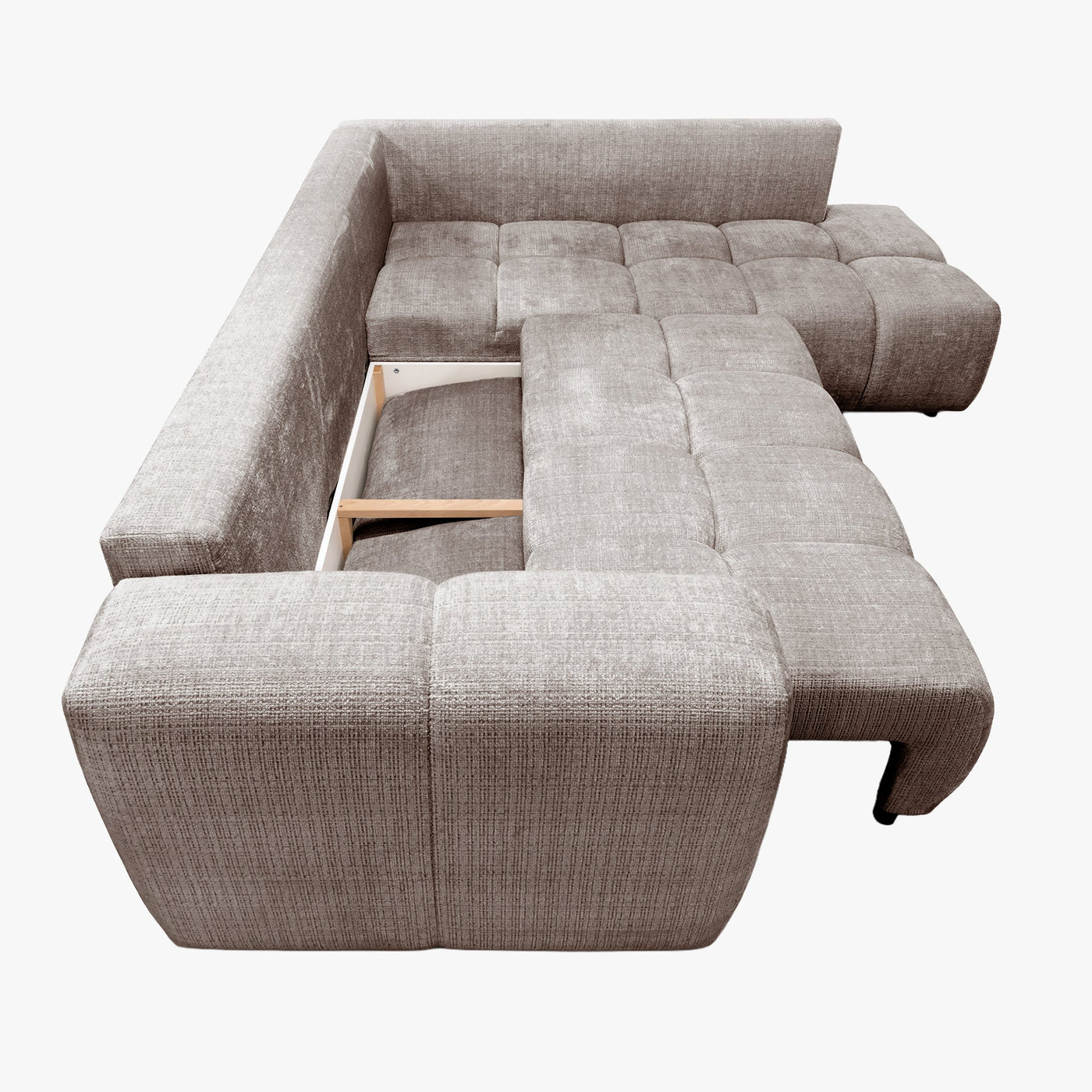 FANY Canapé d'angle convertible en tissu taupe - Angle droit - Canapé d'angle convertible - Mobilier Deco