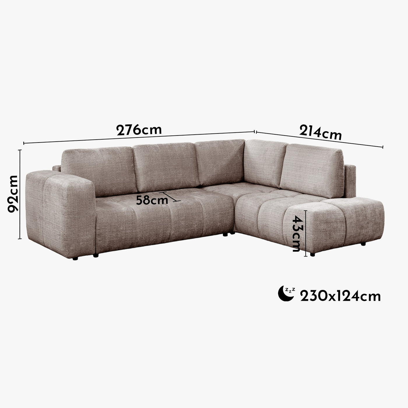 FANY Canapé d'angle convertible en tissu taupe - Angle droit - Canapé d'angle convertible - Mobilier Deco