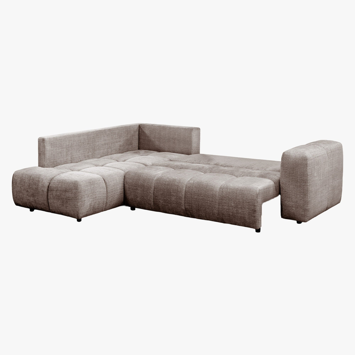 FANY Canapé d'angle convertible en tissu taupe - Angle gauche - Canapé d'angle convertible - Mobilier Deco