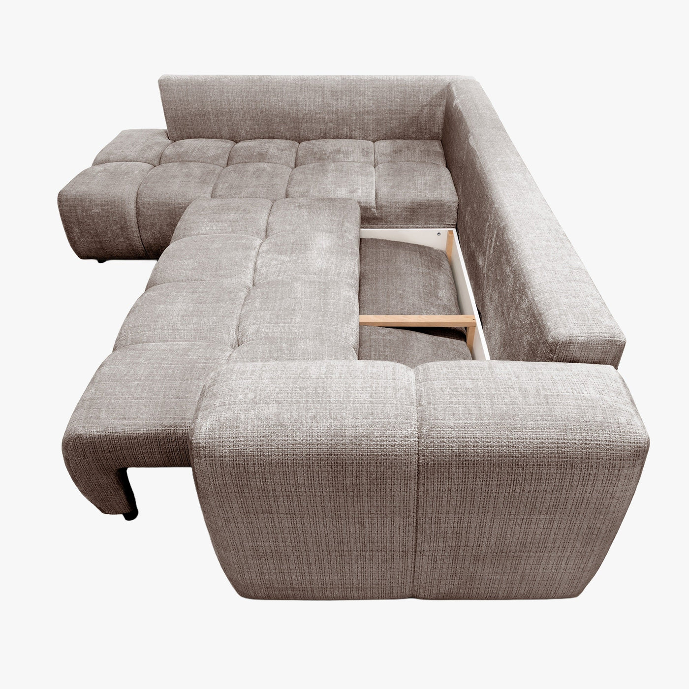 FANY Canapé d'angle convertible en tissu taupe - Angle gauche - Canapé d'angle convertible - Mobilier Deco