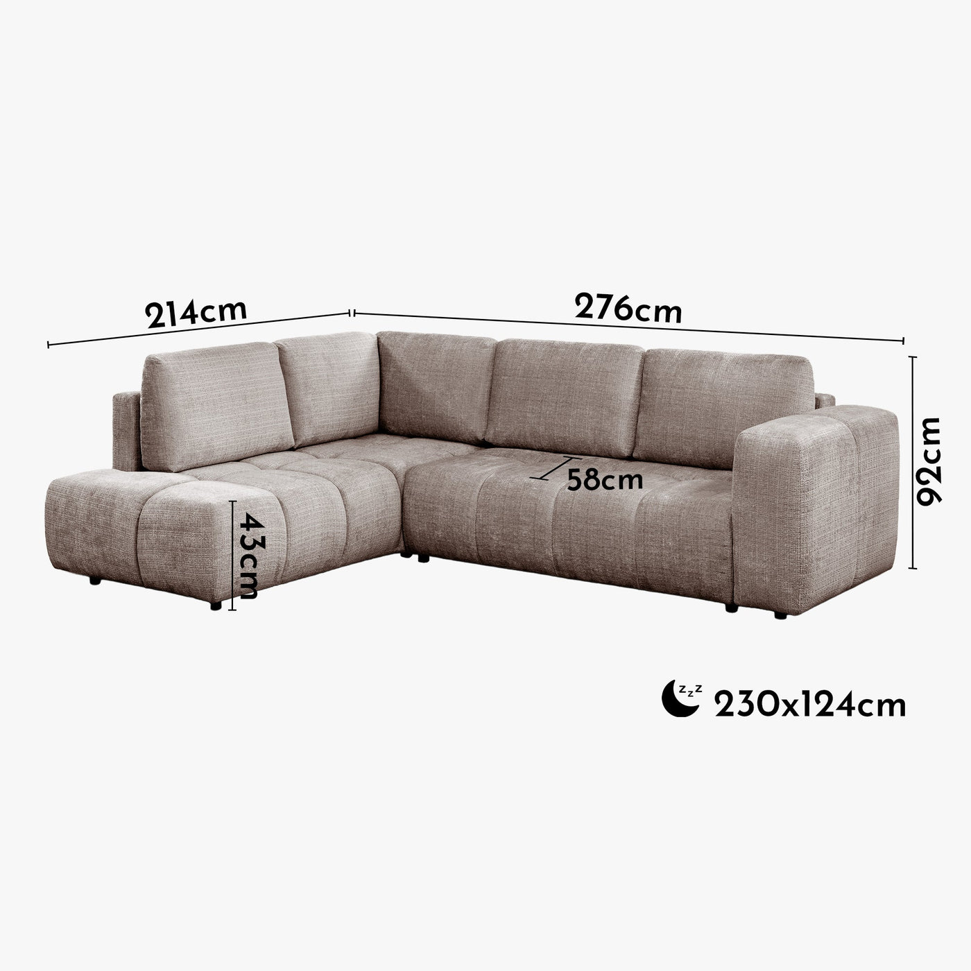 FANY Canapé d'angle convertible en tissu taupe - Angle gauche - Canapé d'angle convertible - Mobilier Deco