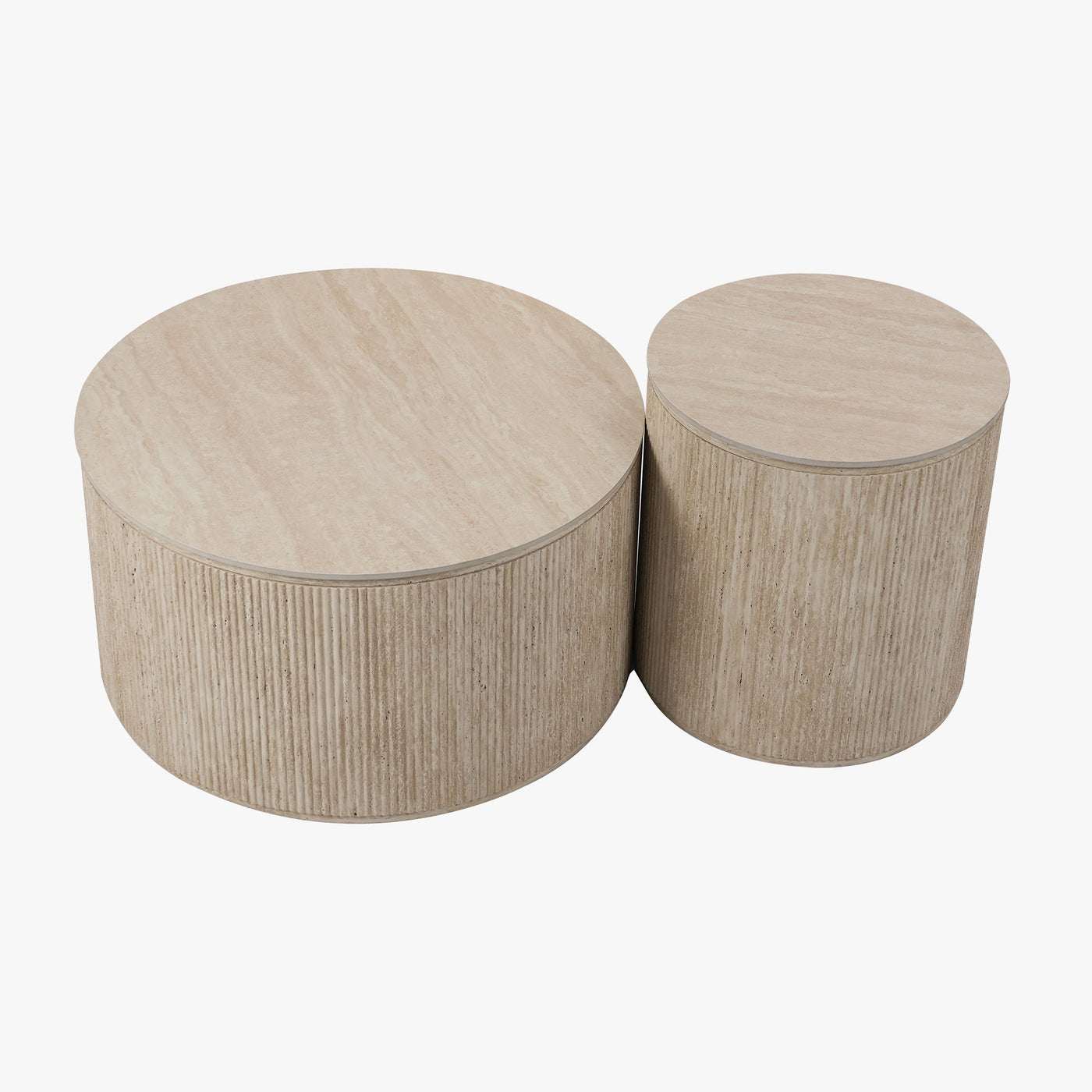 FARA Lot de 2 tables basses rondes plateau en céramique beige - Table basse - Mobilier Deco