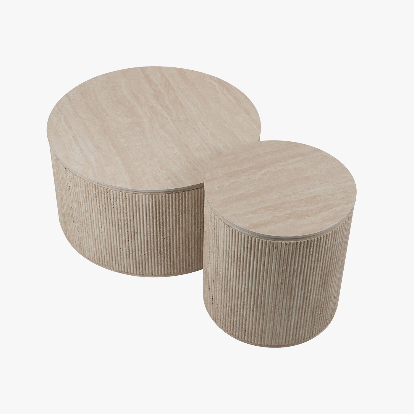 FARA Lot de 2 tables basses rondes plateau en céramique beige - Table basse - Mobilier Deco