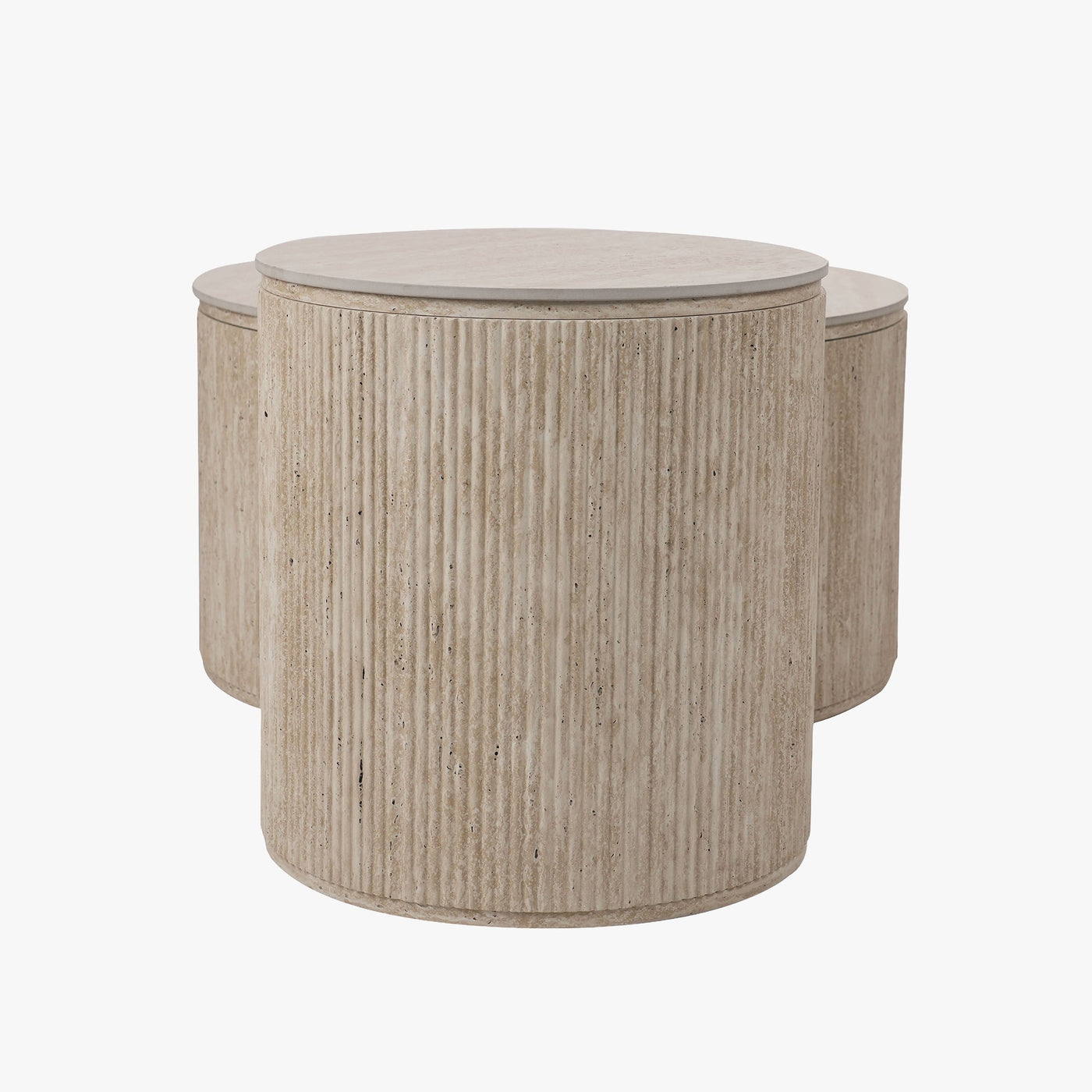 FARA Lot de 2 tables basses rondes plateau en céramique beige - Table basse - Mobilier Deco