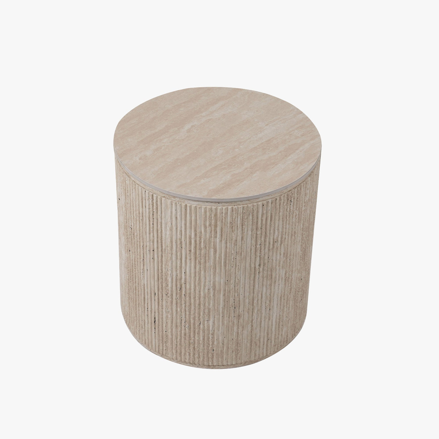 FARA Lot de 2 tables basses rondes plateau en céramique beige - Table basse - Mobilier Deco