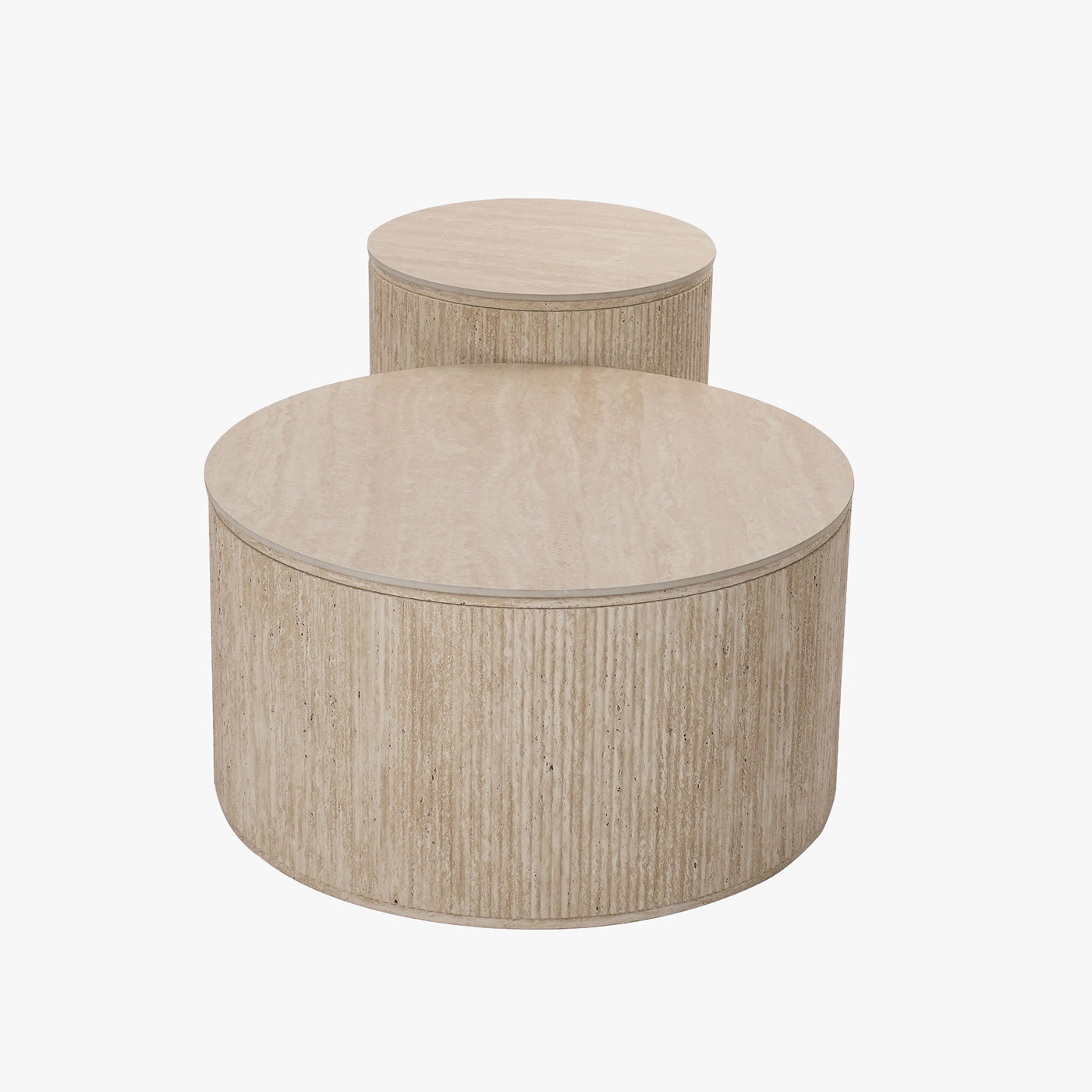 FARA Lot de 2 tables basses rondes plateau en céramique beige - Table basse - Mobilier Deco