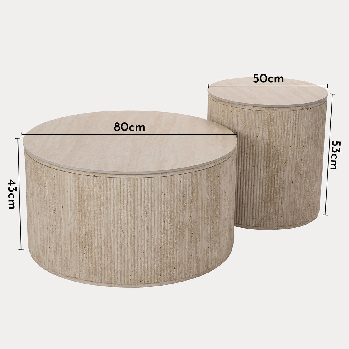 FARA Lot de 2 tables basses rondes plateau en céramique beige - Table basse - Mobilier Deco