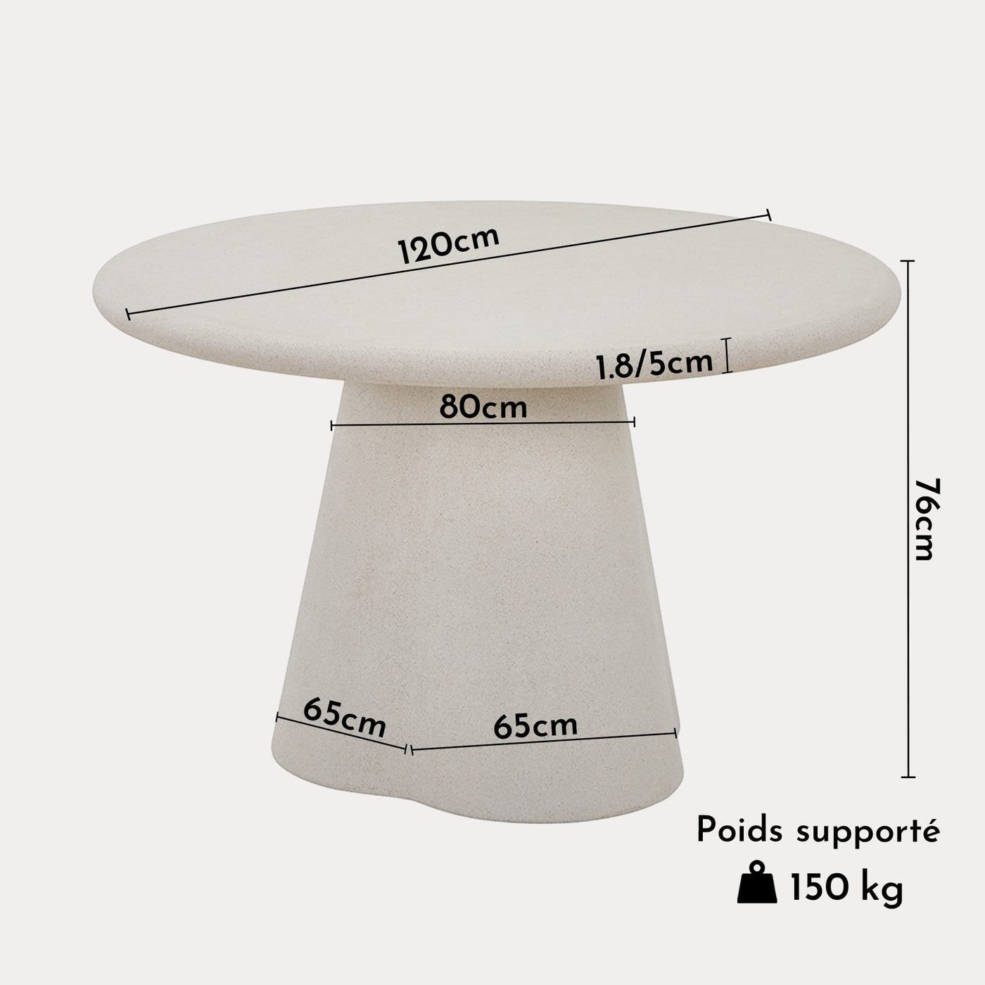 FARO Table à manger ronde couleur ciment 120 cm - Table à manger - Mobilier Deco