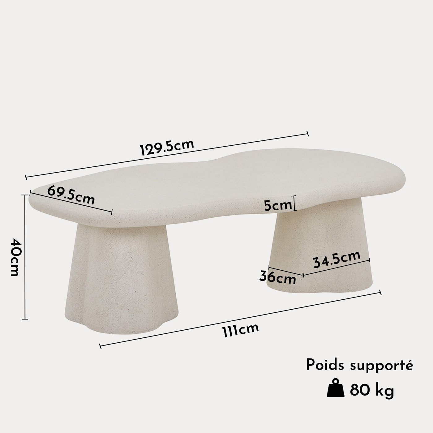 FARO Table basse couleur ciment 130 cm - Table basse - Mobilier Deco