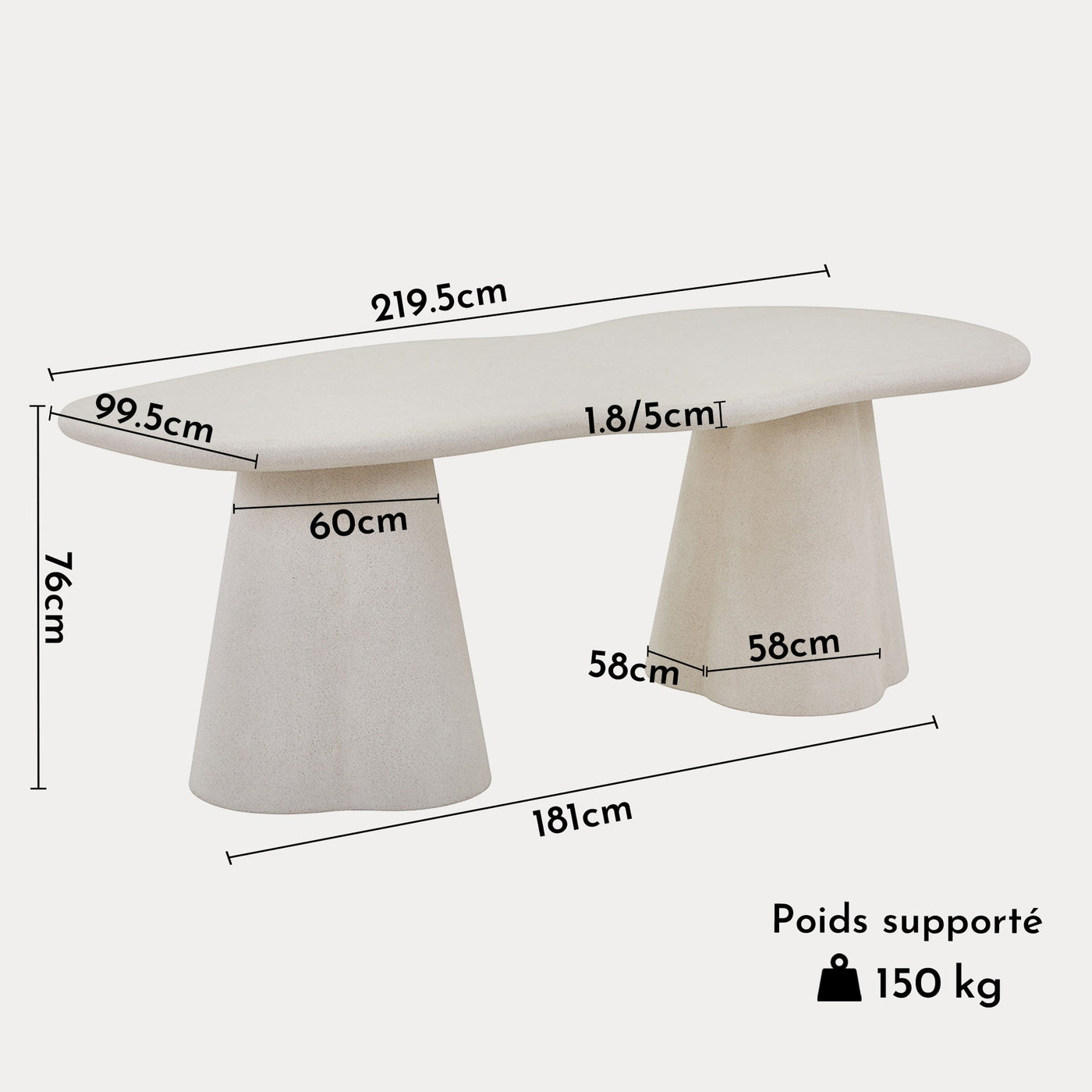 FARO XL Table à manger couleur ciment 220 cm - Table à manger - Mobilier Deco
