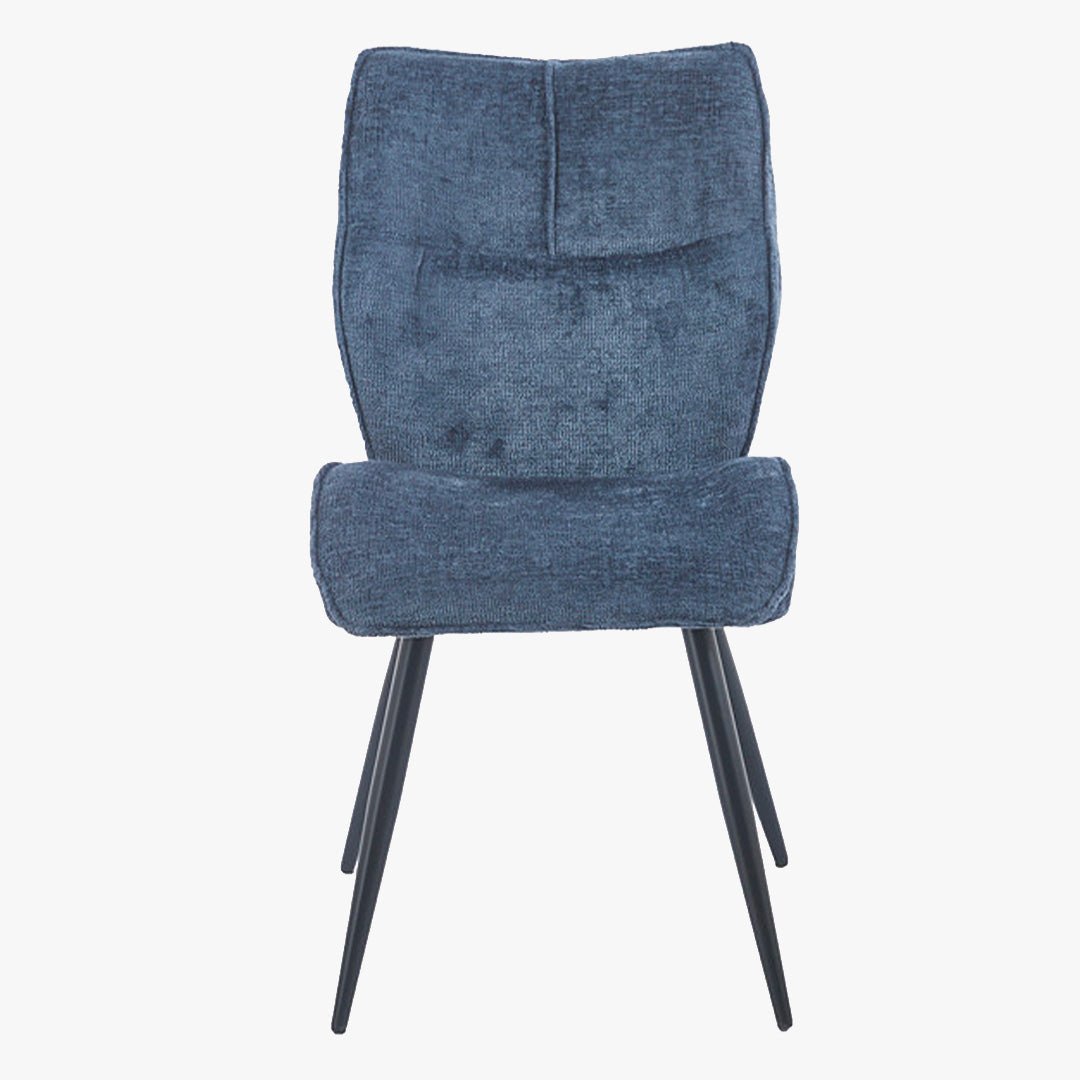 FAYE Lot de 2 chaises en tissu bleu pieds en métal noir - Chaise de repas - Mobilier Deco