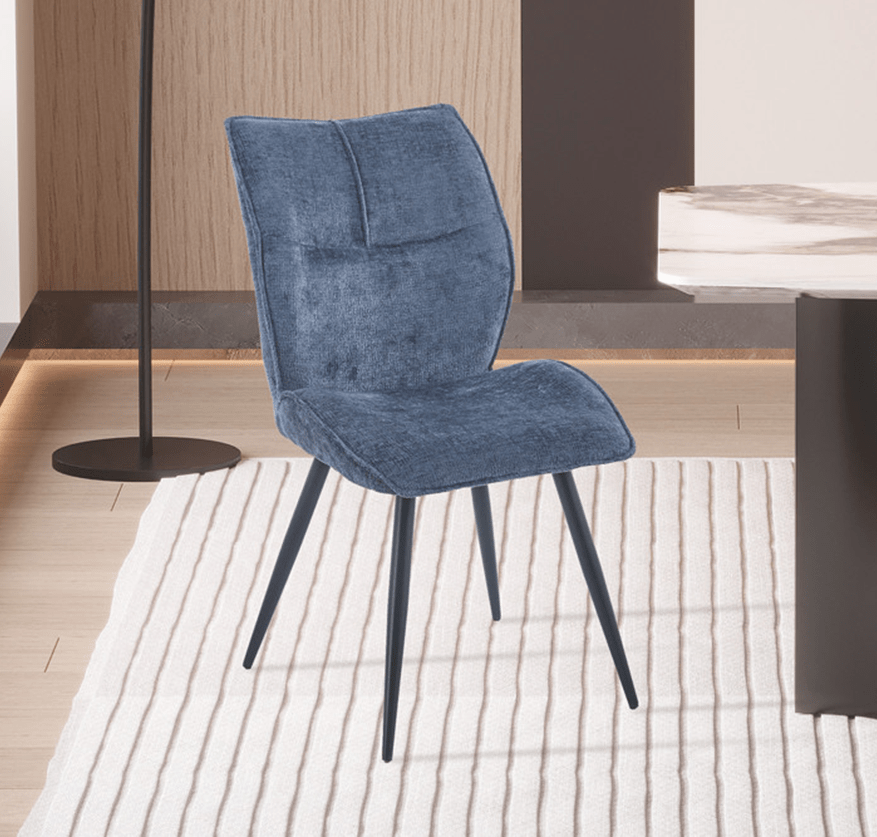 FAYE Lot de 2 chaises en tissu bleu pieds en métal noir - Chaise de repas - Mobilier Deco