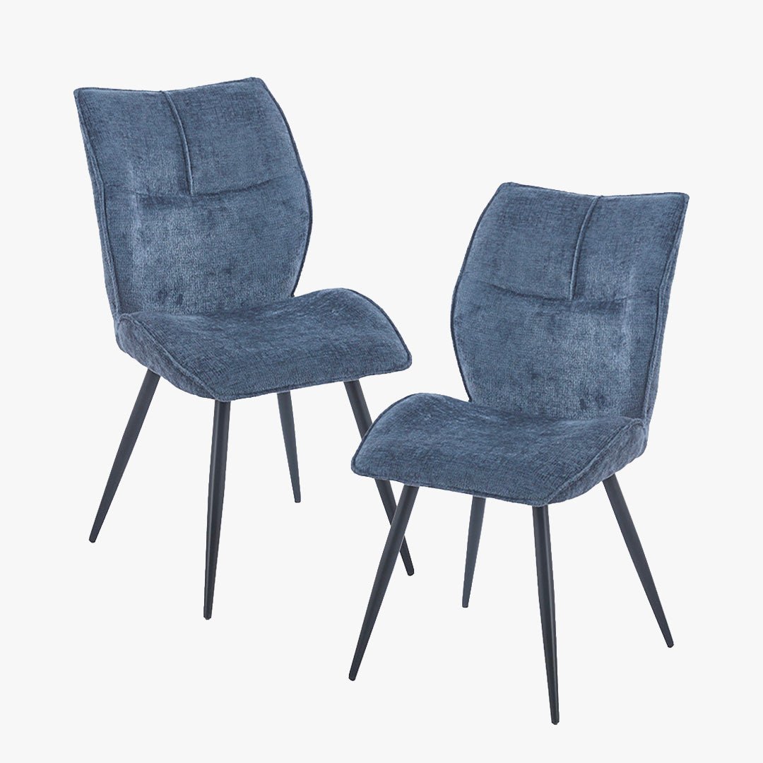 FAYE Lot de 2 chaises en tissu bleu pieds en métal noir - Chaise de repas - Mobilier Deco