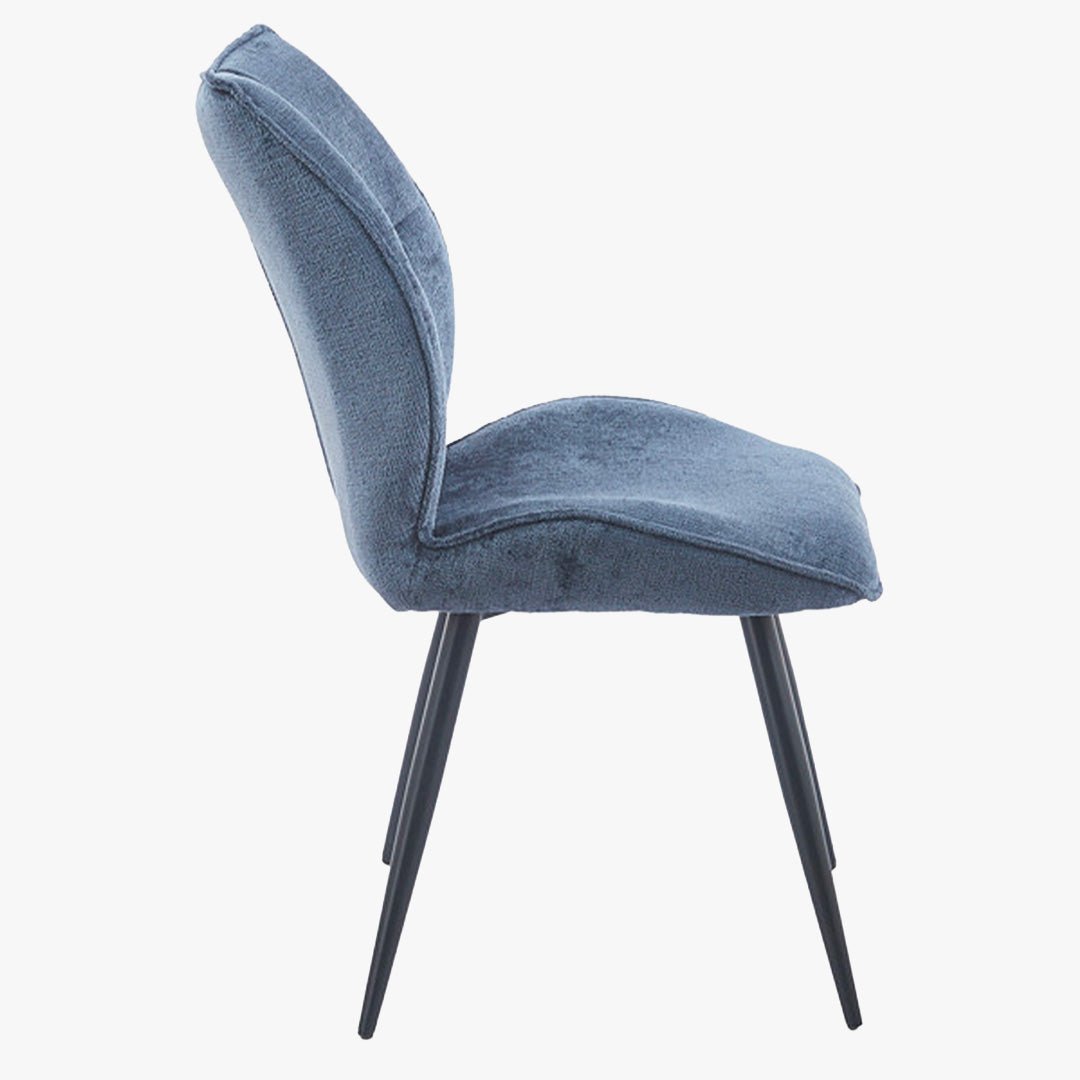 FAYE Lot de 2 chaises en tissu bleu pieds en métal noir - Chaise de repas - Mobilier Deco