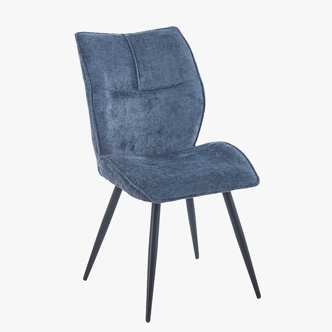 FAYE Lot de 2 chaises en tissu bleu pieds en métal noir - Chaise de repas - Mobilier Deco