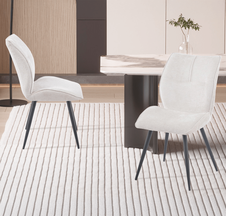 FAYE Lot de 2 chaises en tissu écru pieds en métal noir - Chaise de repas - Mobilier Deco