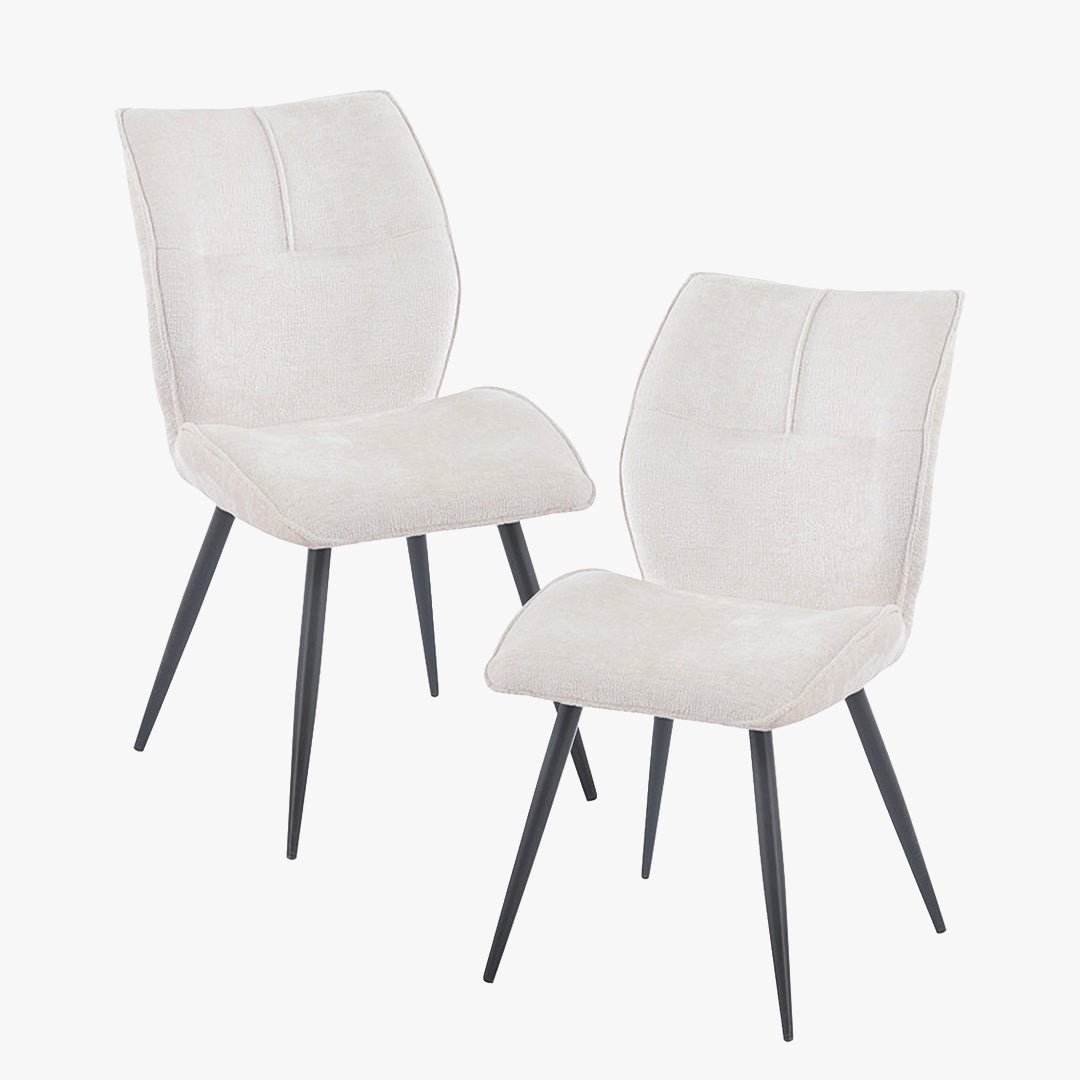 FAYE Lot de 2 chaises en tissu écru pieds en métal noir - Chaise de repas - Mobilier Deco