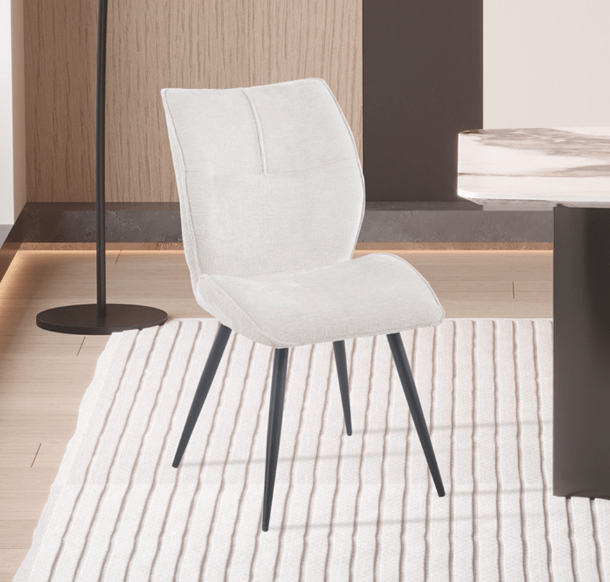 FAYE Lot de 2 chaises en tissu écru pieds en métal noir - Chaise de repas - Mobilier Deco