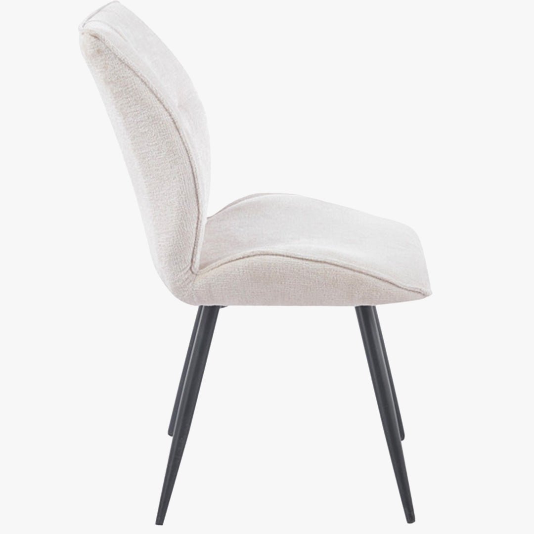 FAYE Lot de 2 chaises en tissu écru pieds en métal noir - Chaise de repas - Mobilier Deco