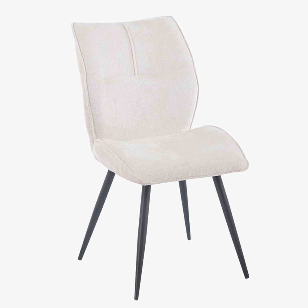 FAYE Lot de 2 chaises en tissu écru pieds en métal noir - Chaise de repas - Mobilier Deco