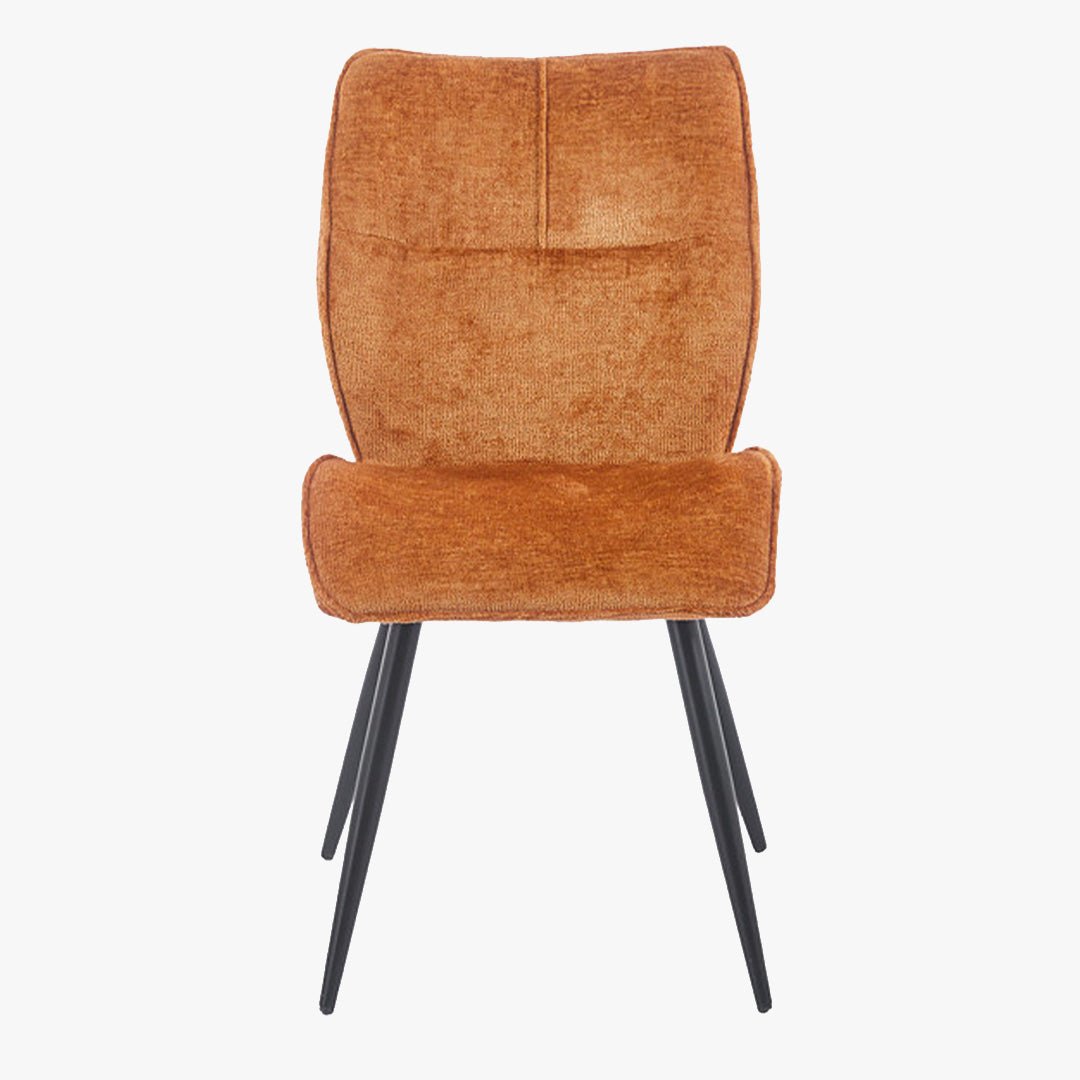 FAYE Lot de 2 chaises en tissu orange pieds en métal noir - Chaise de repas - Mobilier Deco