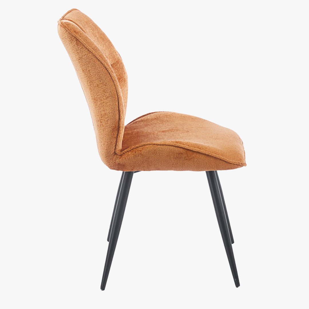 FAYE Lot de 2 chaises en tissu orange pieds en métal noir - Chaise de repas - Mobilier Deco