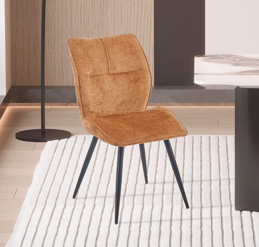 FAYE Lot de 2 chaises en tissu orange pieds en métal noir - Chaise de repas - Mobilier Deco