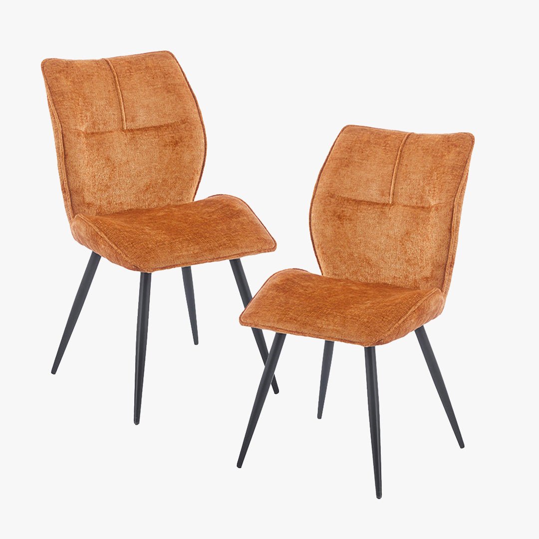 FAYE Lot de 2 chaises en tissu orange pieds en métal noir - Chaise de repas - Mobilier Deco