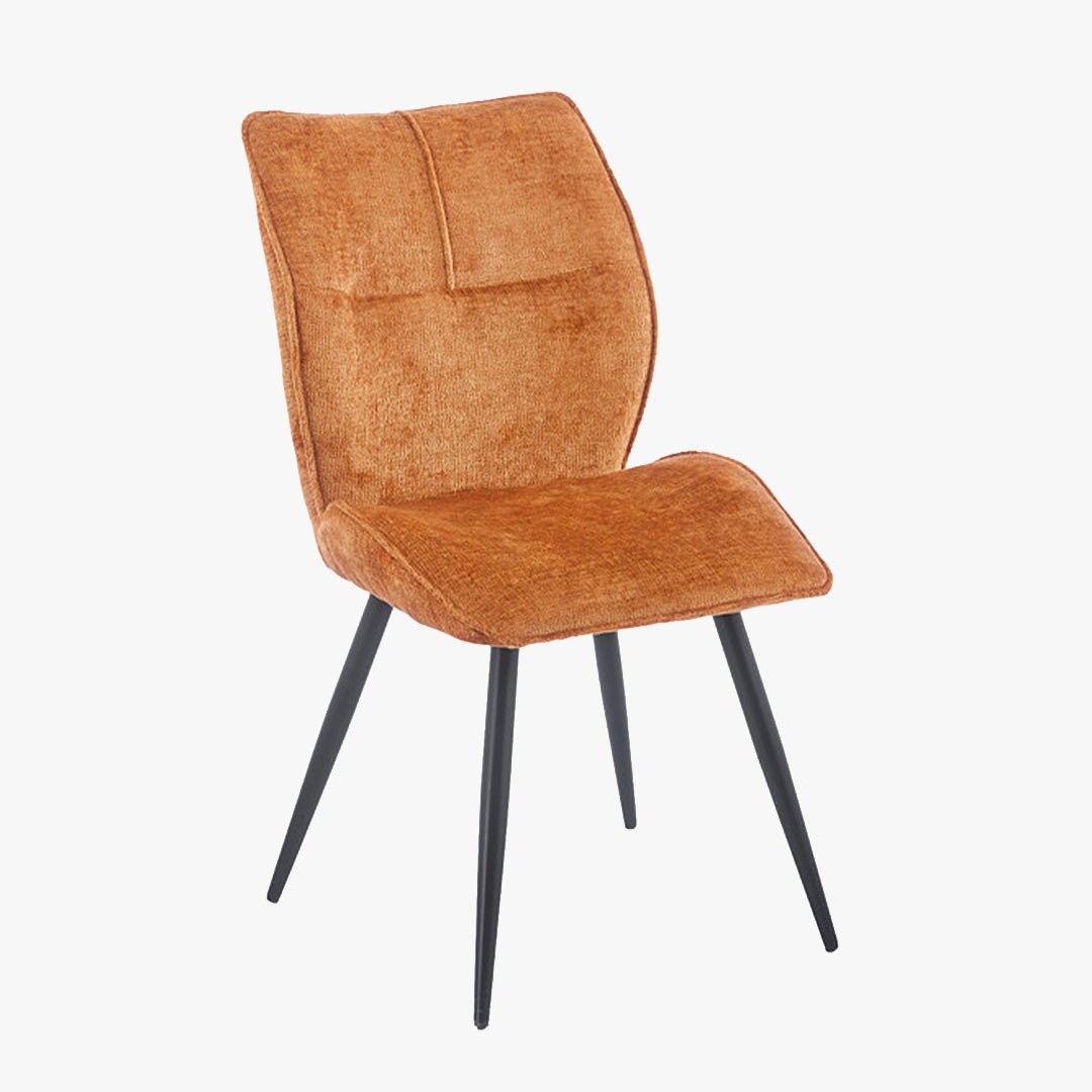 FAYE Lot de 2 chaises en tissu orange pieds en métal noir - Chaise de repas - Mobilier Deco