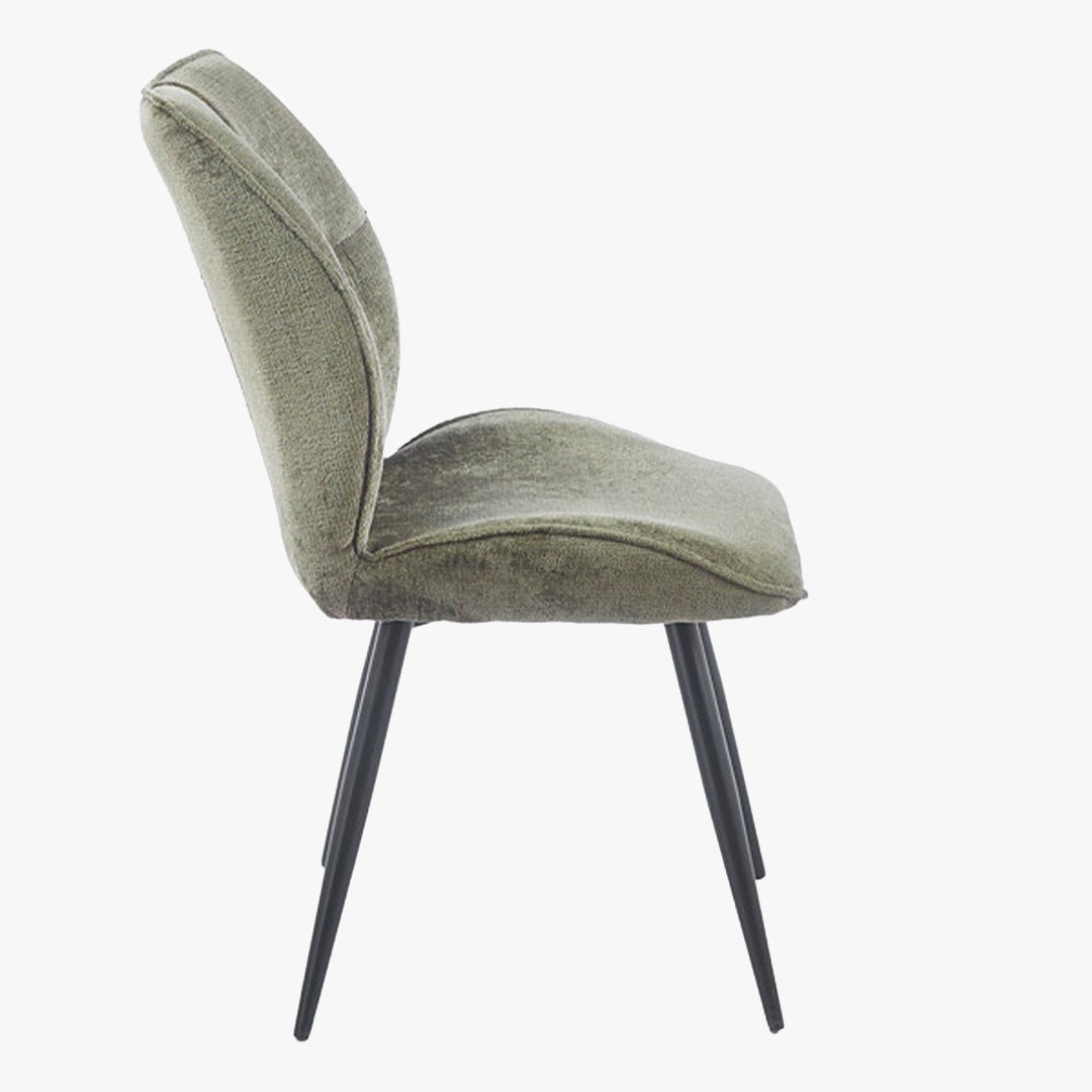 FAYE Lot de 2 chaises en tissu vert pieds en métal noir - Chaise de repas - Mobilier Deco