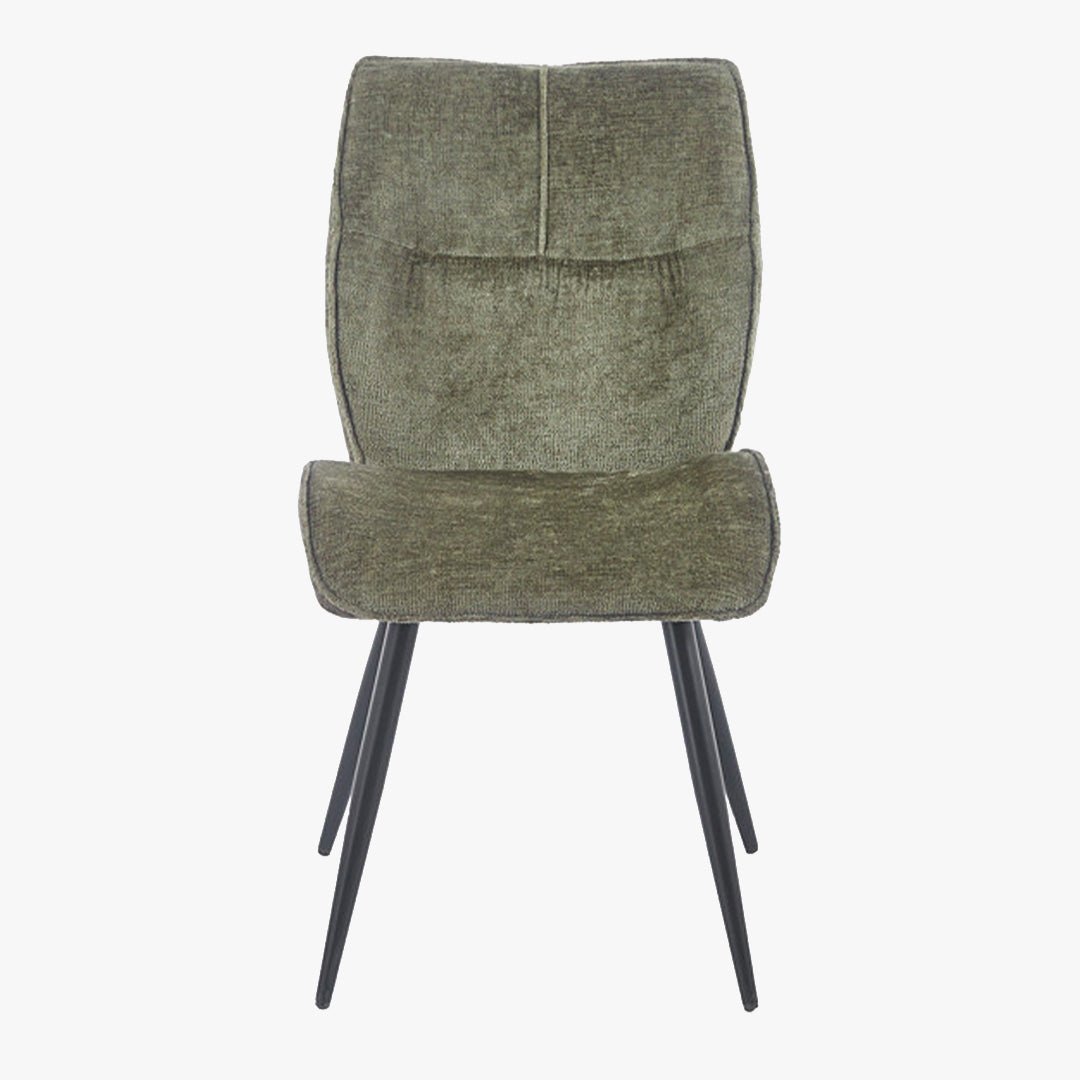 FAYE Lot de 2 chaises en tissu vert pieds en métal noir - Chaise de repas - Mobilier Deco