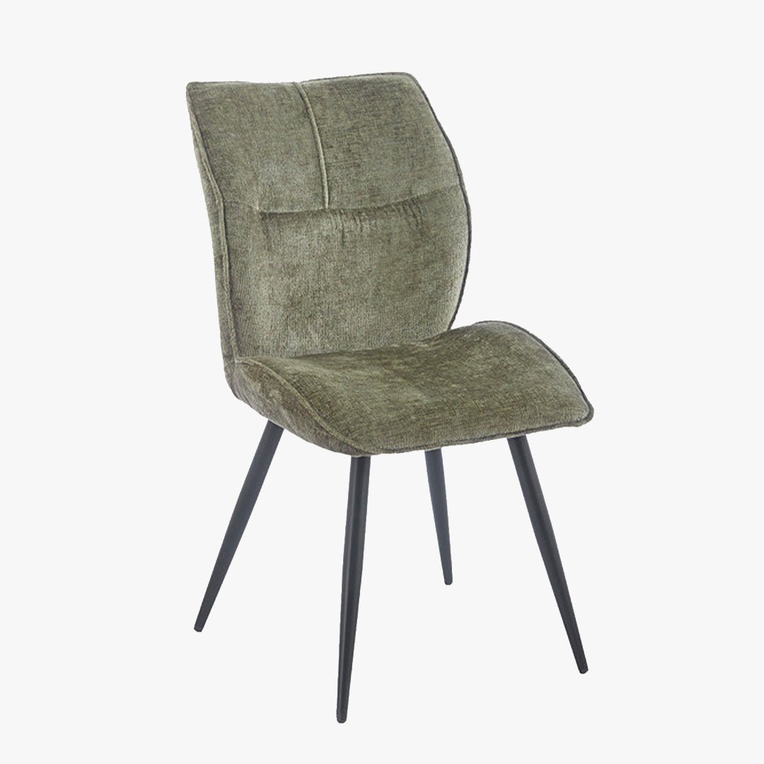 FAYE Lot de 2 chaises en tissu vert pieds en métal noir - Chaise de repas - Mobilier Deco