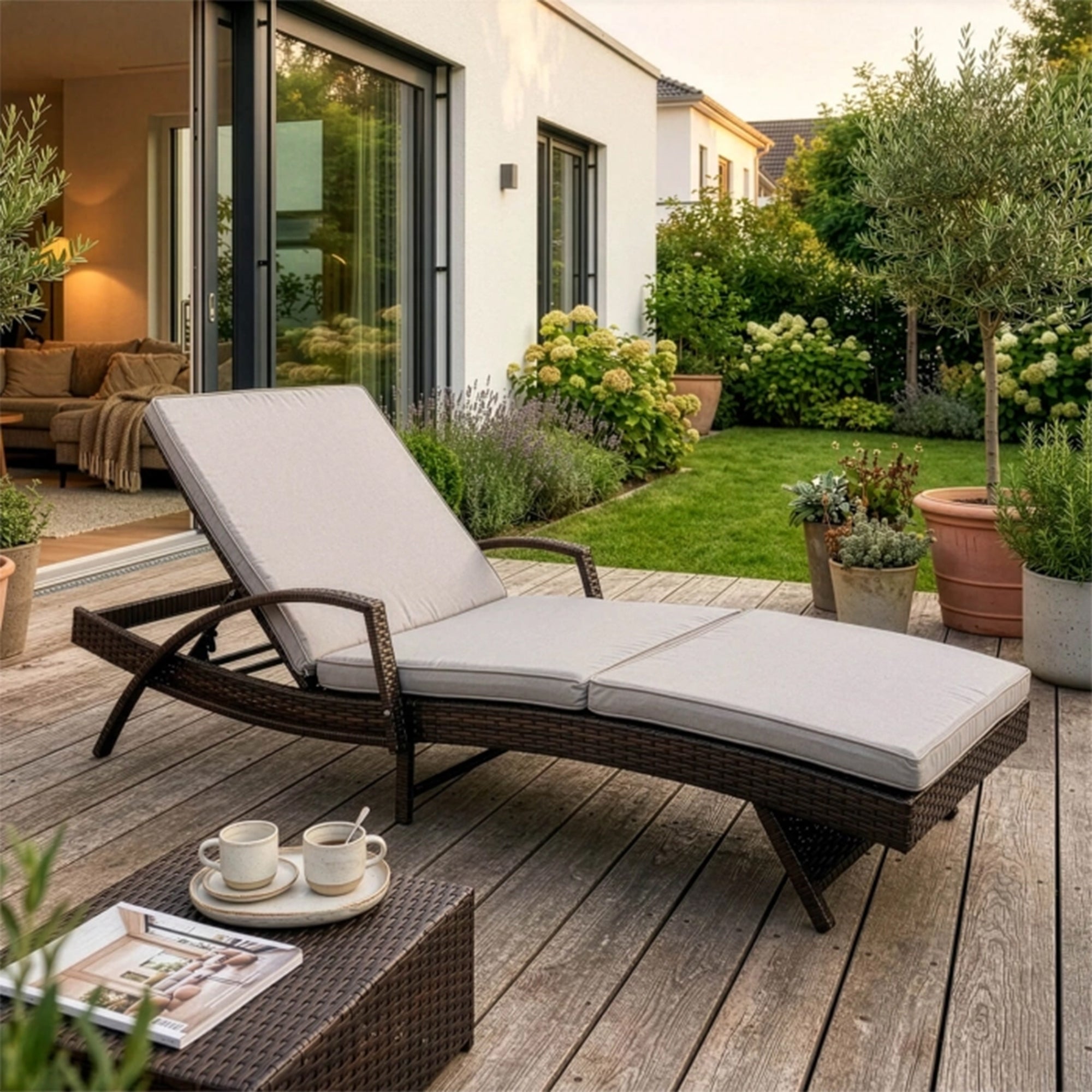 FELIZ Fauteuil de jardin inclinable gris et marron - Mobilier de jardin - Mobilier Deco