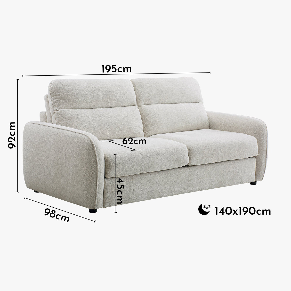 FELYA Canapé 3 places convertible matelas 12 cm en tissu écru - Canapés convertibles - Mobilier Deco