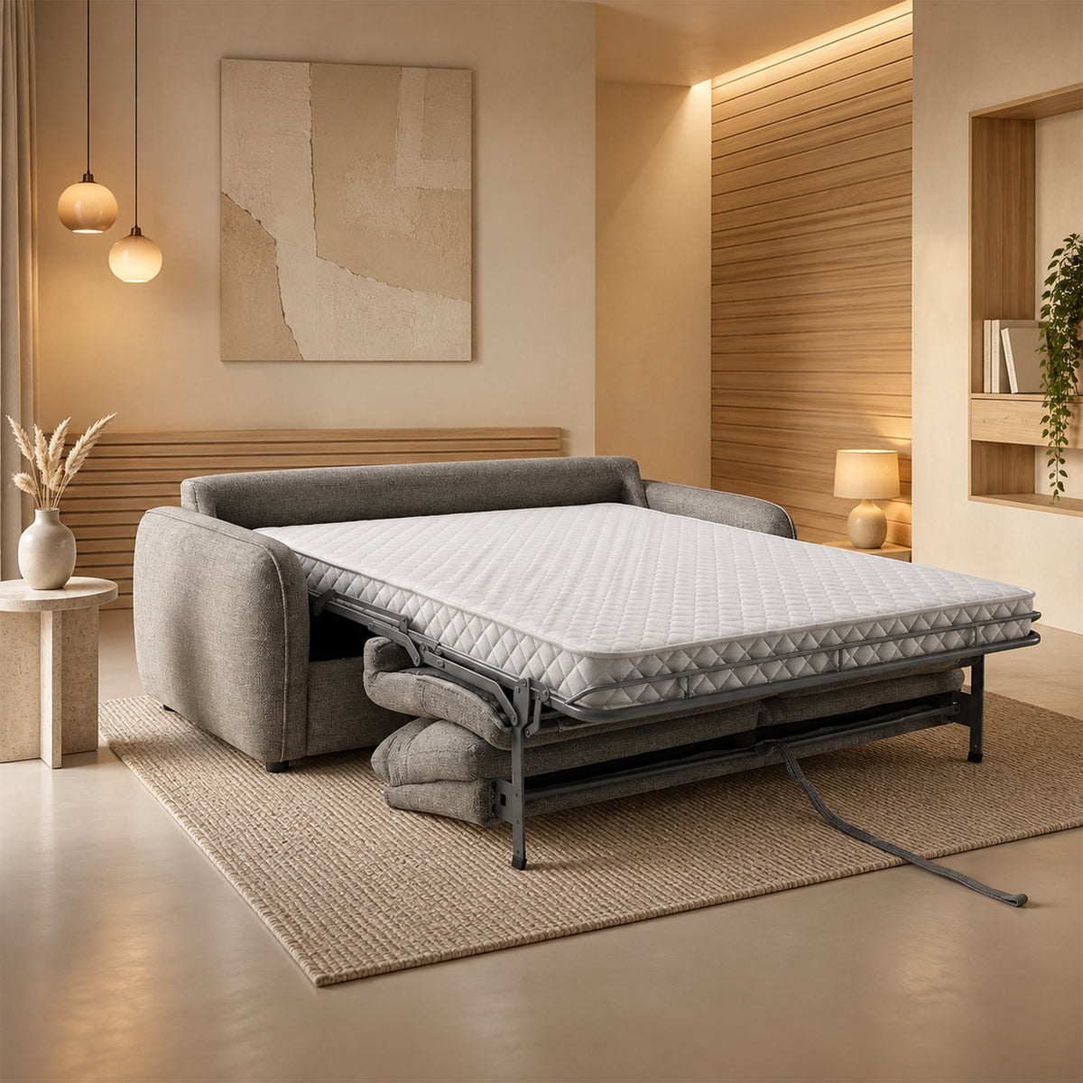 FELYA Canapé 3 places convertible matelas 12 cm en tissu taupe - Canapés convertibles - Mobilier Deco