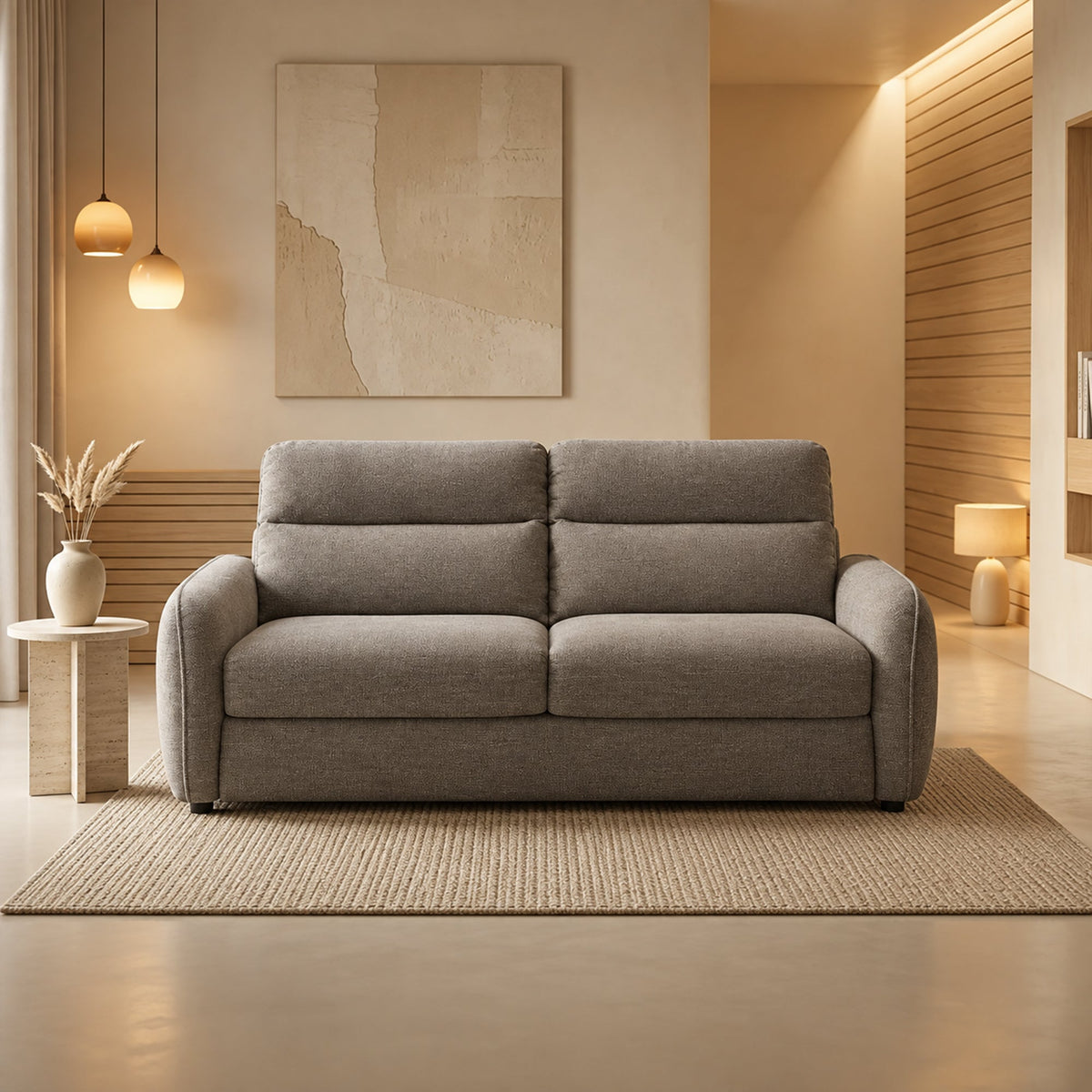 FELYA Canapé 3 places convertible matelas 12 cm en tissu taupe - Canapés convertibles - Mobilier Deco
