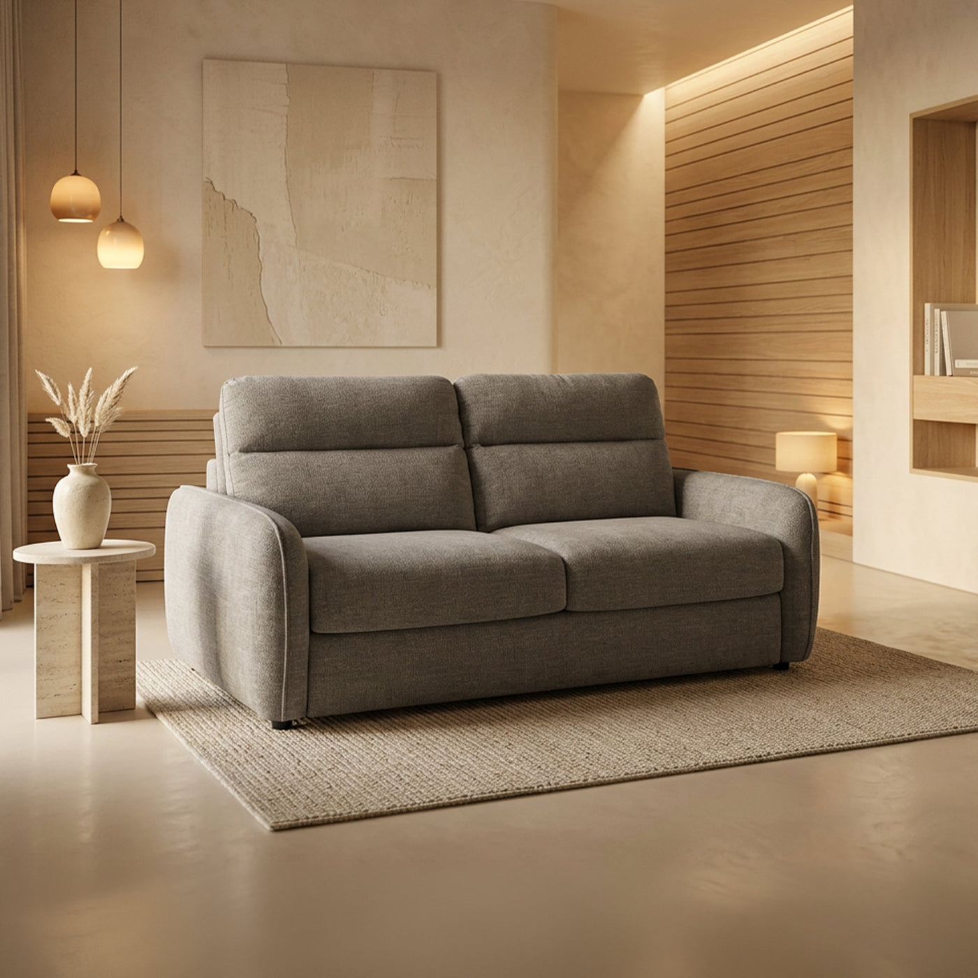 FELYA Canapé 3 places convertible matelas 12 cm en tissu taupe - Canapés convertibles - Mobilier Deco