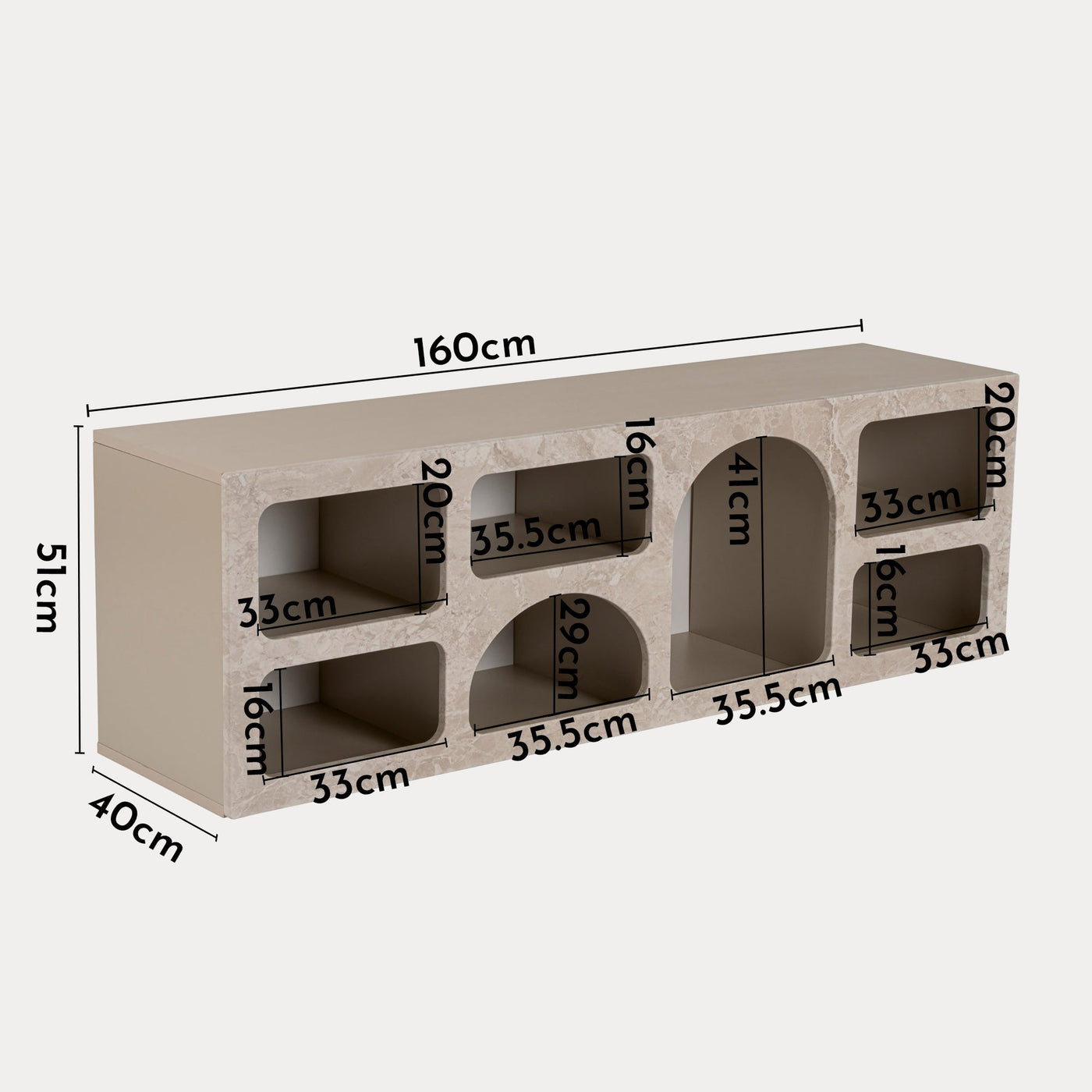 FIANA Meuble TV 7 niches beige - Meuble TV - Mobilier Deco