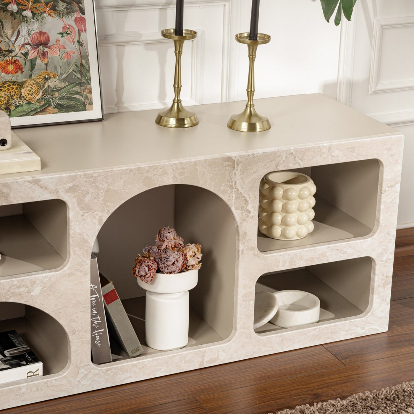 FIANA Meuble TV 7 niches beige - Meuble TV - Mobilier Deco