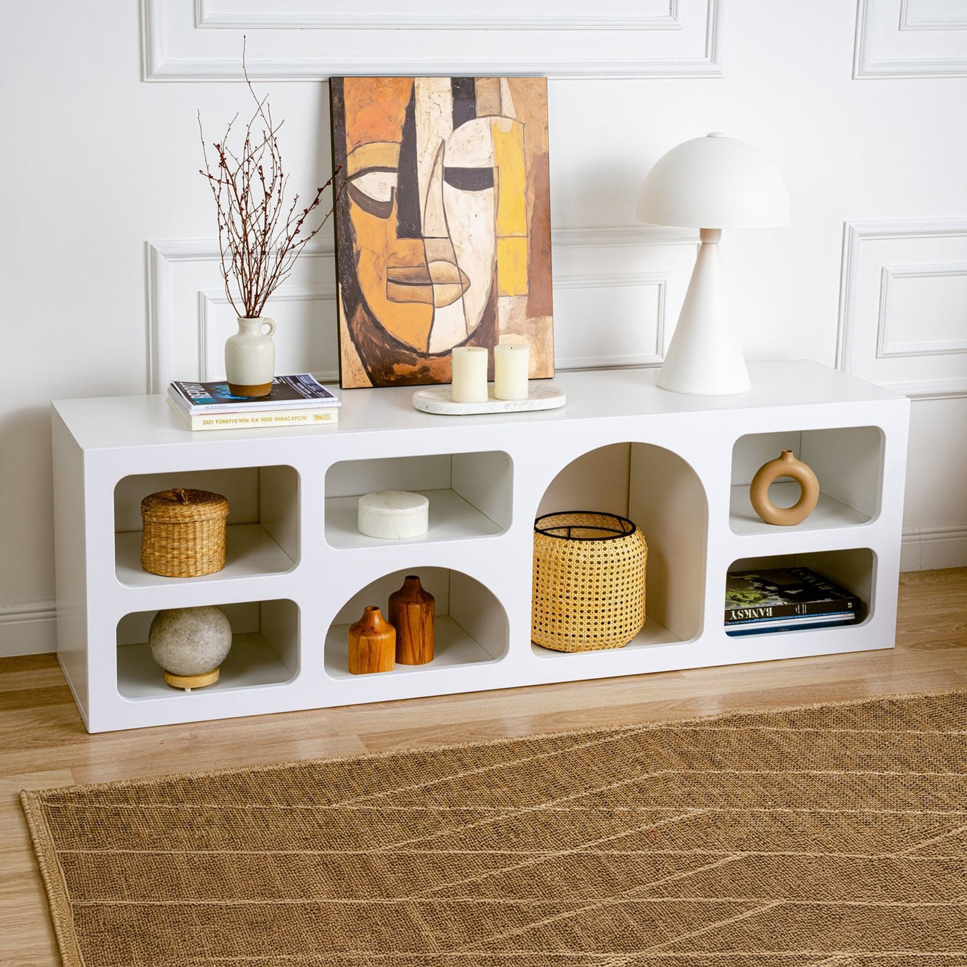 FIANA Meuble TV 7 niches blanc - Meuble TV - Mobilier Deco