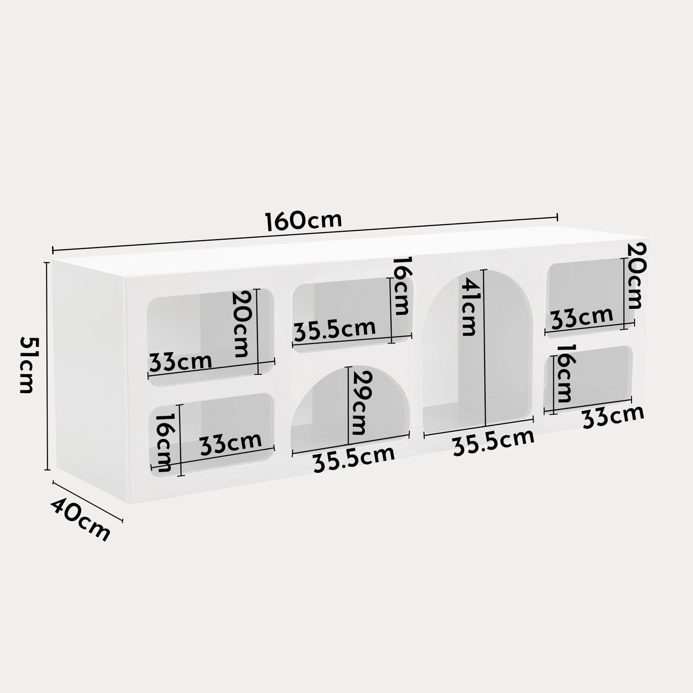 FIANA Meuble TV 7 niches blanc - Meuble TV - Mobilier Deco