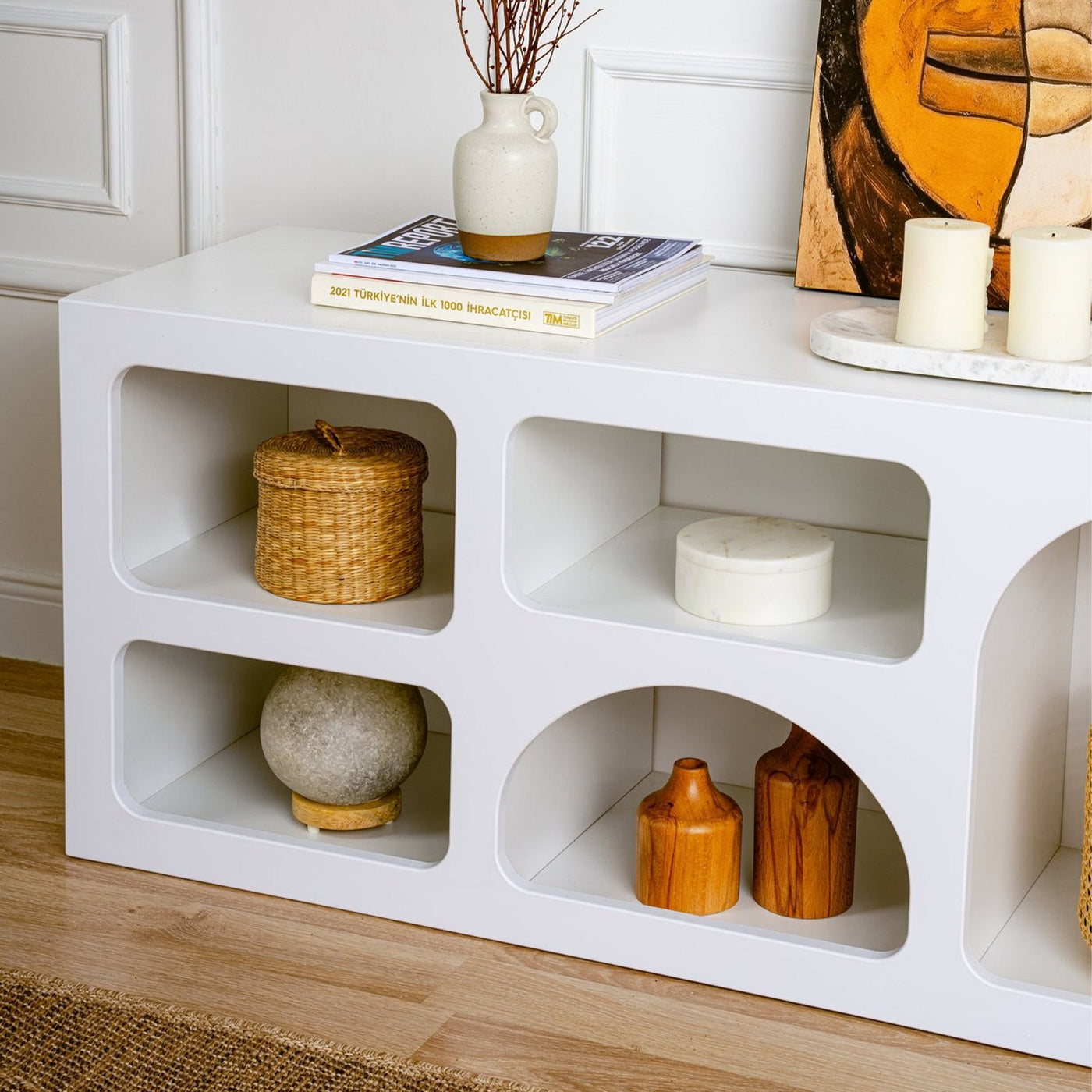 FIANA Meuble TV 7 niches blanc - Meuble TV - Mobilier Deco