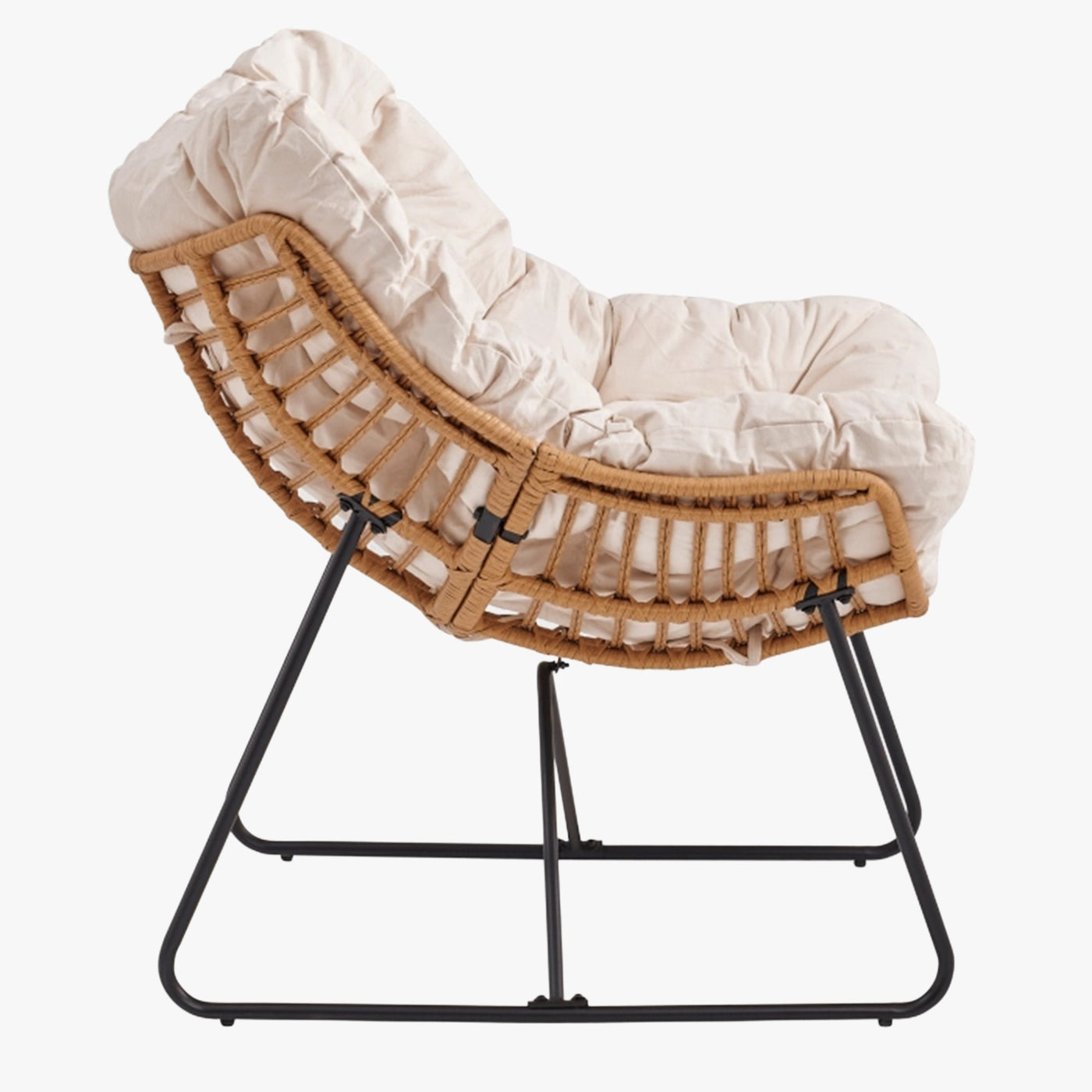 FINN Fauteuil de jardin beige pieds en métal noir - Mobilier de jardin - Mobilier Deco