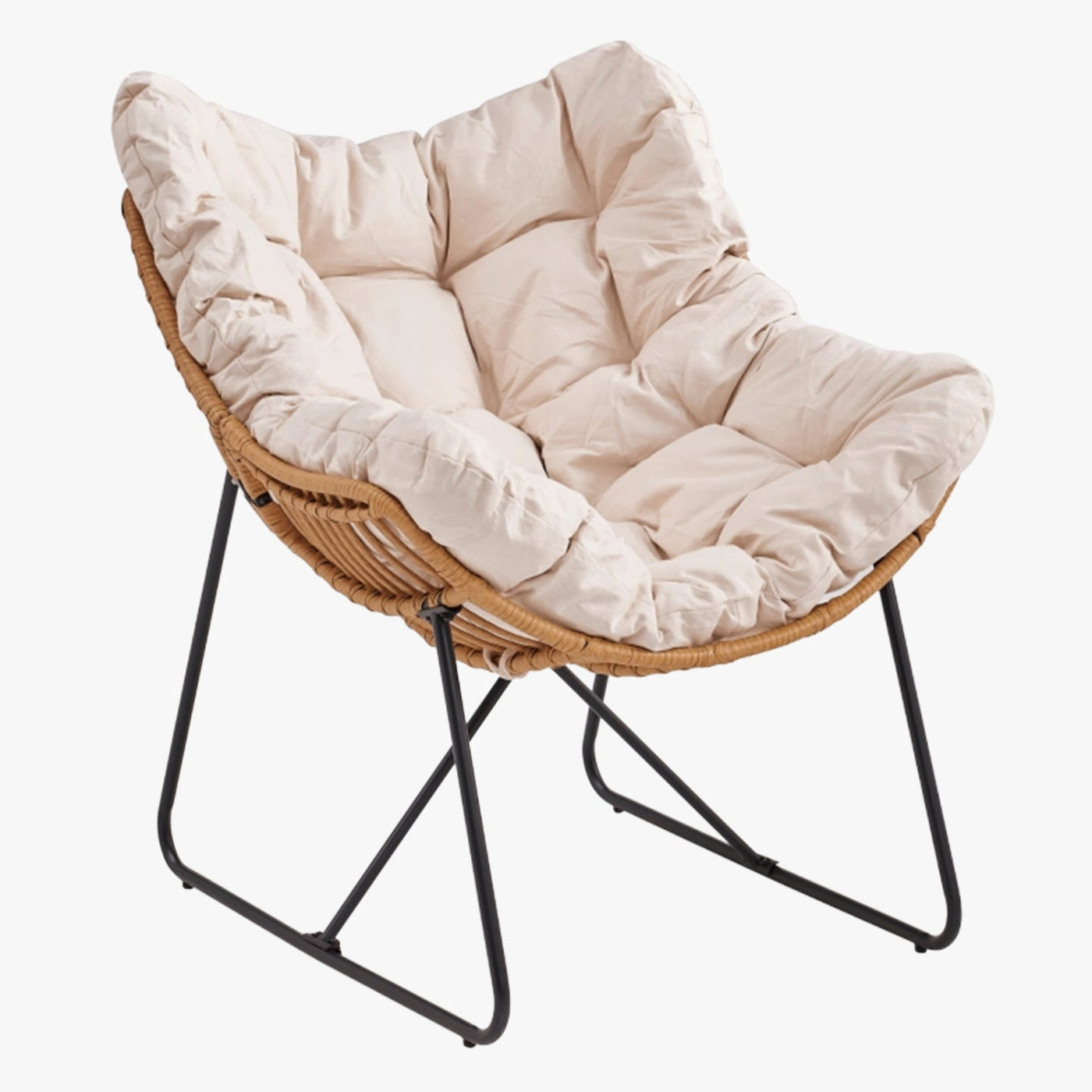 FINN Fauteuil de jardin beige pieds en métal noir - Mobilier de jardin - Mobilier Deco