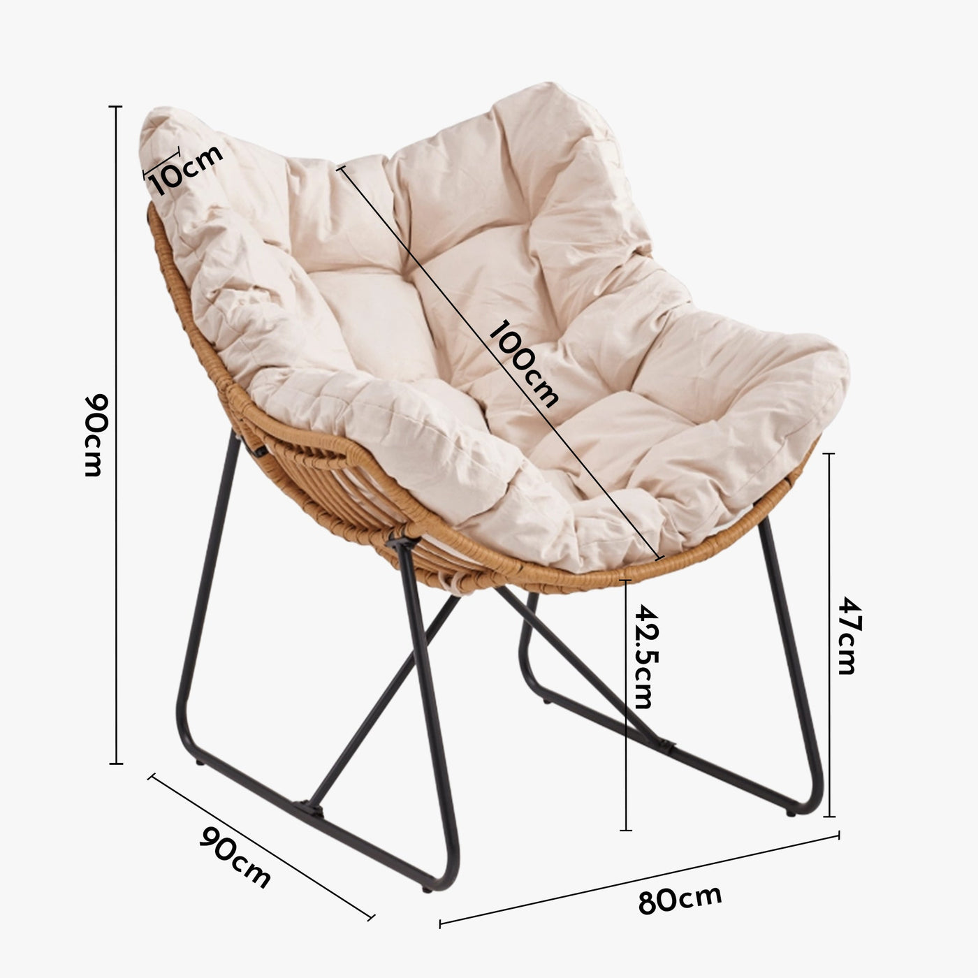 FINN Fauteuil de jardin beige pieds en métal noir - Mobilier de jardin - Mobilier Deco