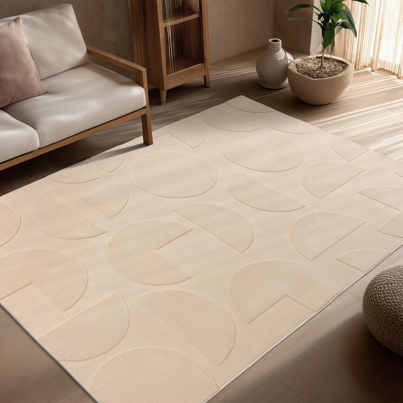 FOCUS Tapis en tissu doux à motif beige - 160x230 cm - Tapis - Mobilier Deco