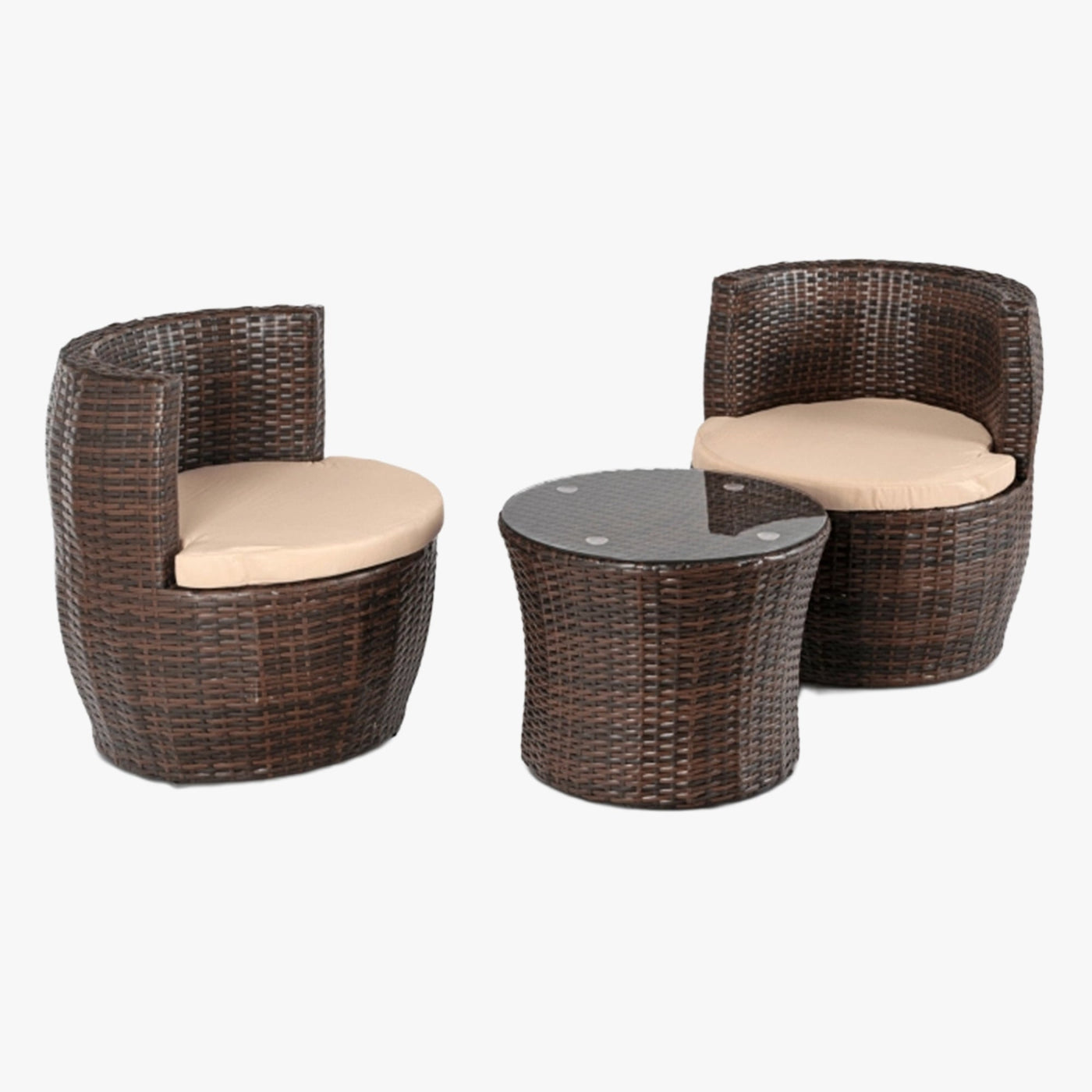 FRIO Ensemble de mobilier de jardin 2 places beige avec table en verre - Mobilier de jardin - Mobilier Deco